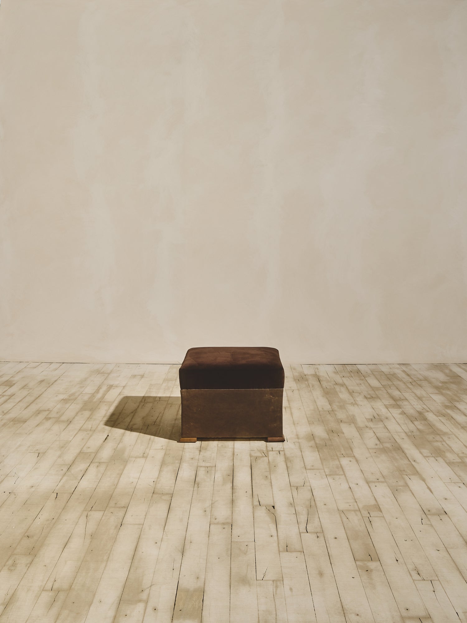 Brutalist style Bromley Ottoman in cigar fabric.