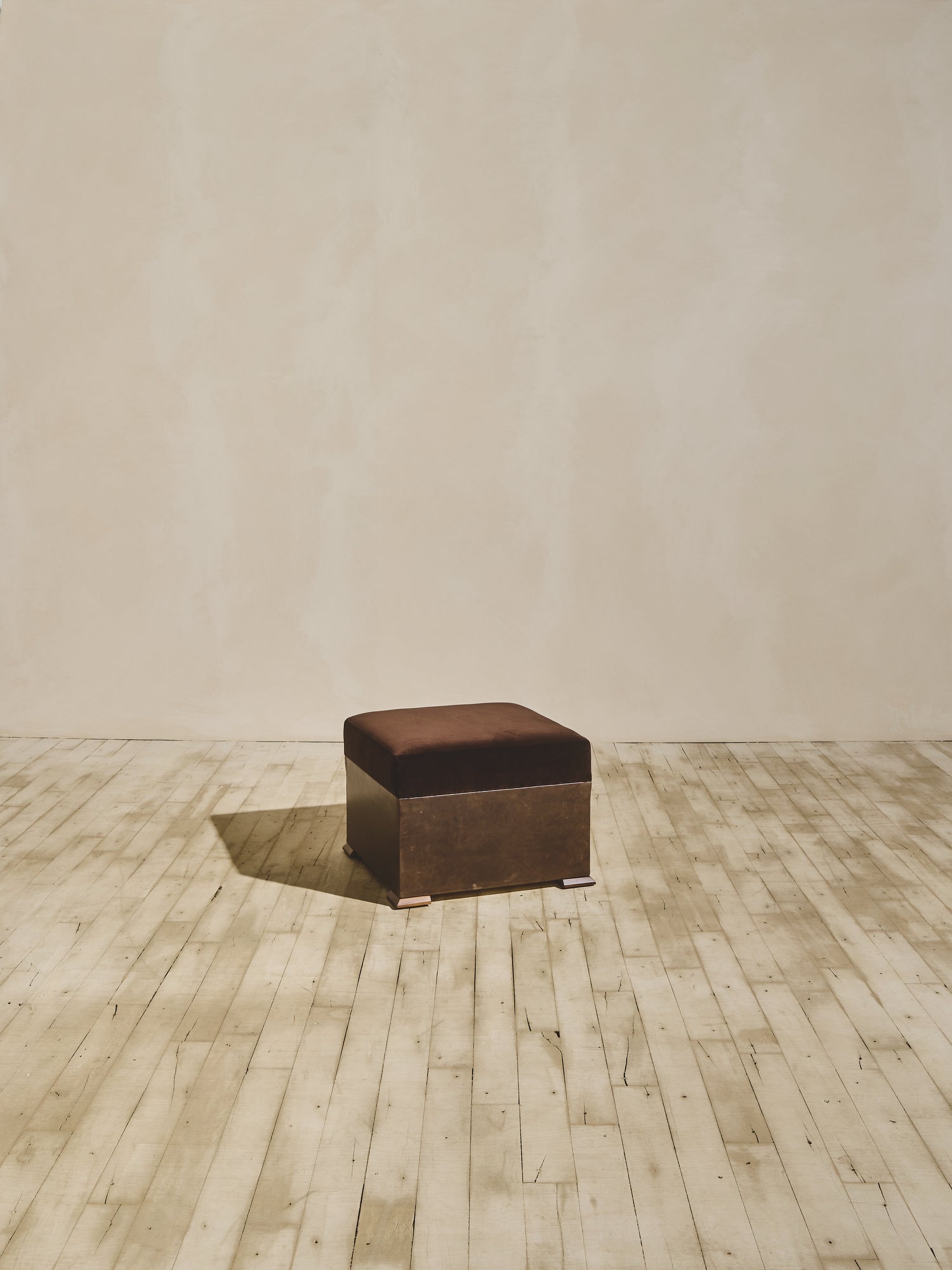 Brutalist style Bromley Ottoman in cigar fabric.