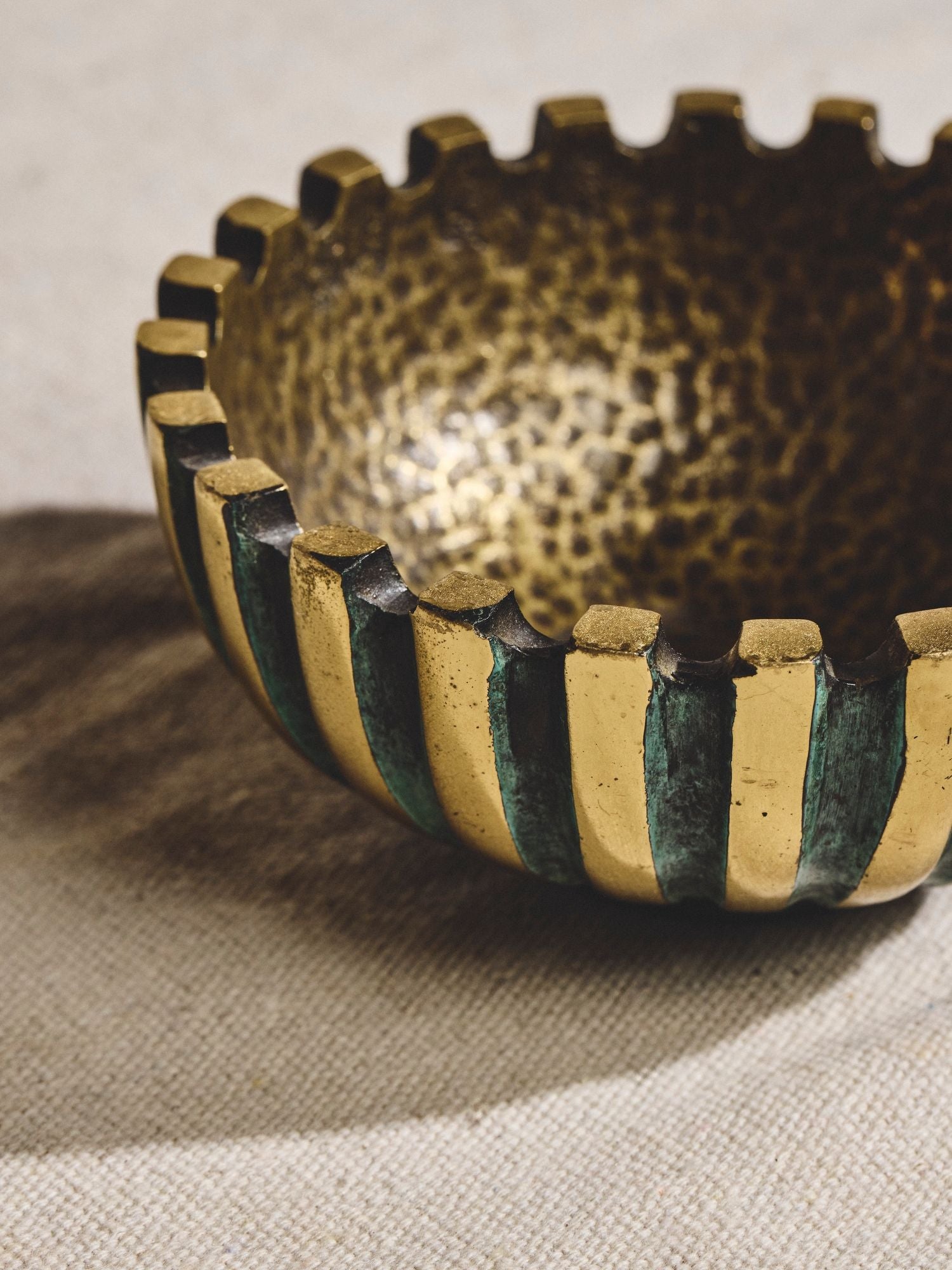 Striped Brass Bowl with Patina