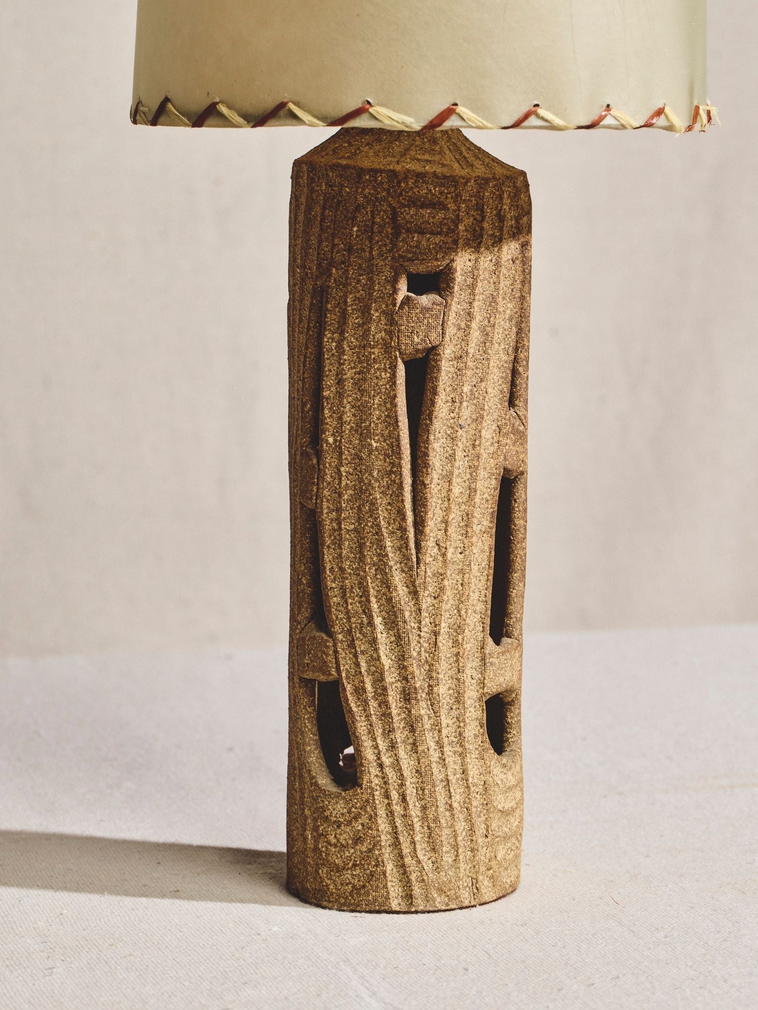 MCM Ceramic Table Lamp with Floral Fabric Shade