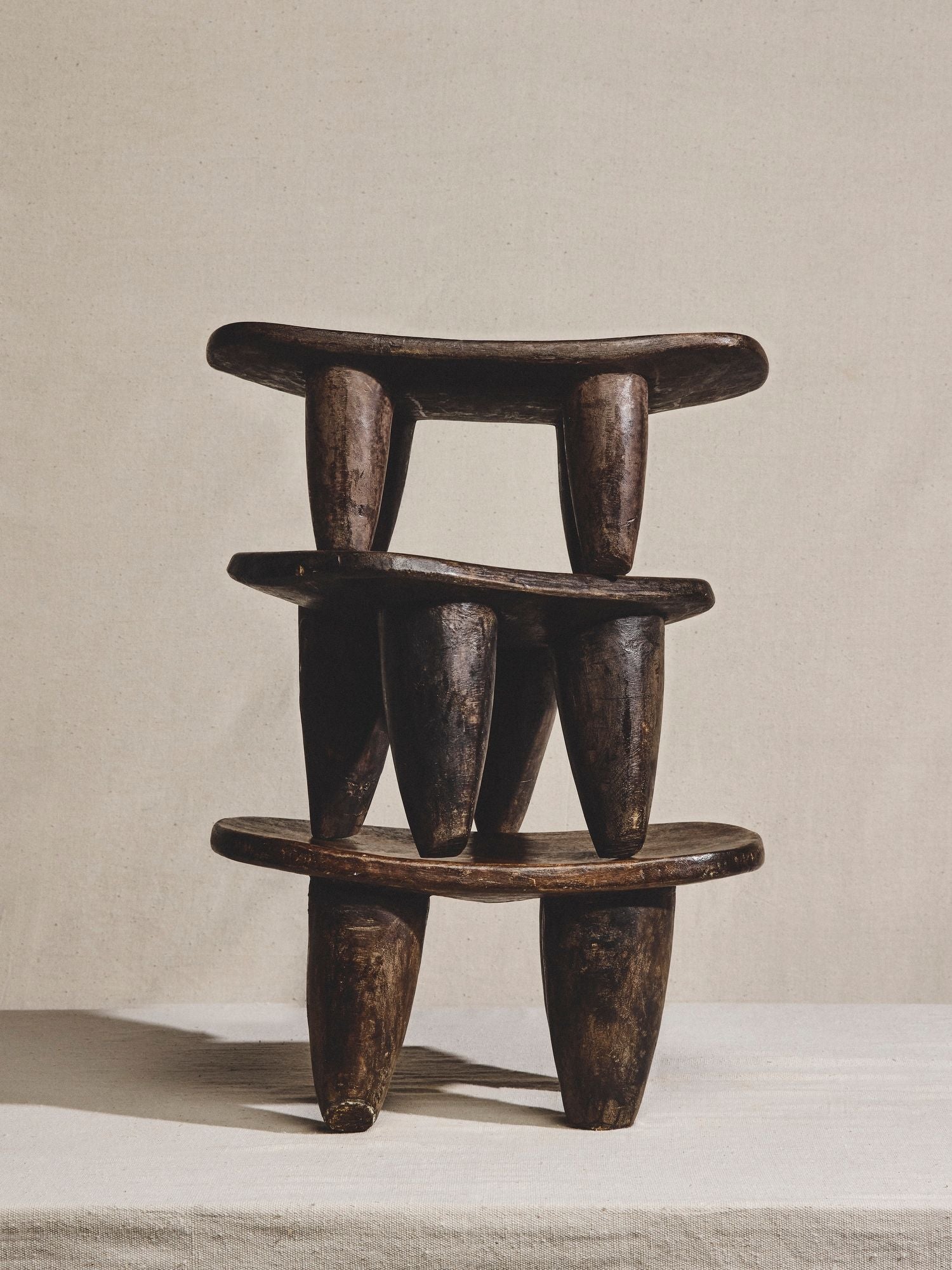 Hand-Carved Wooden Footstool