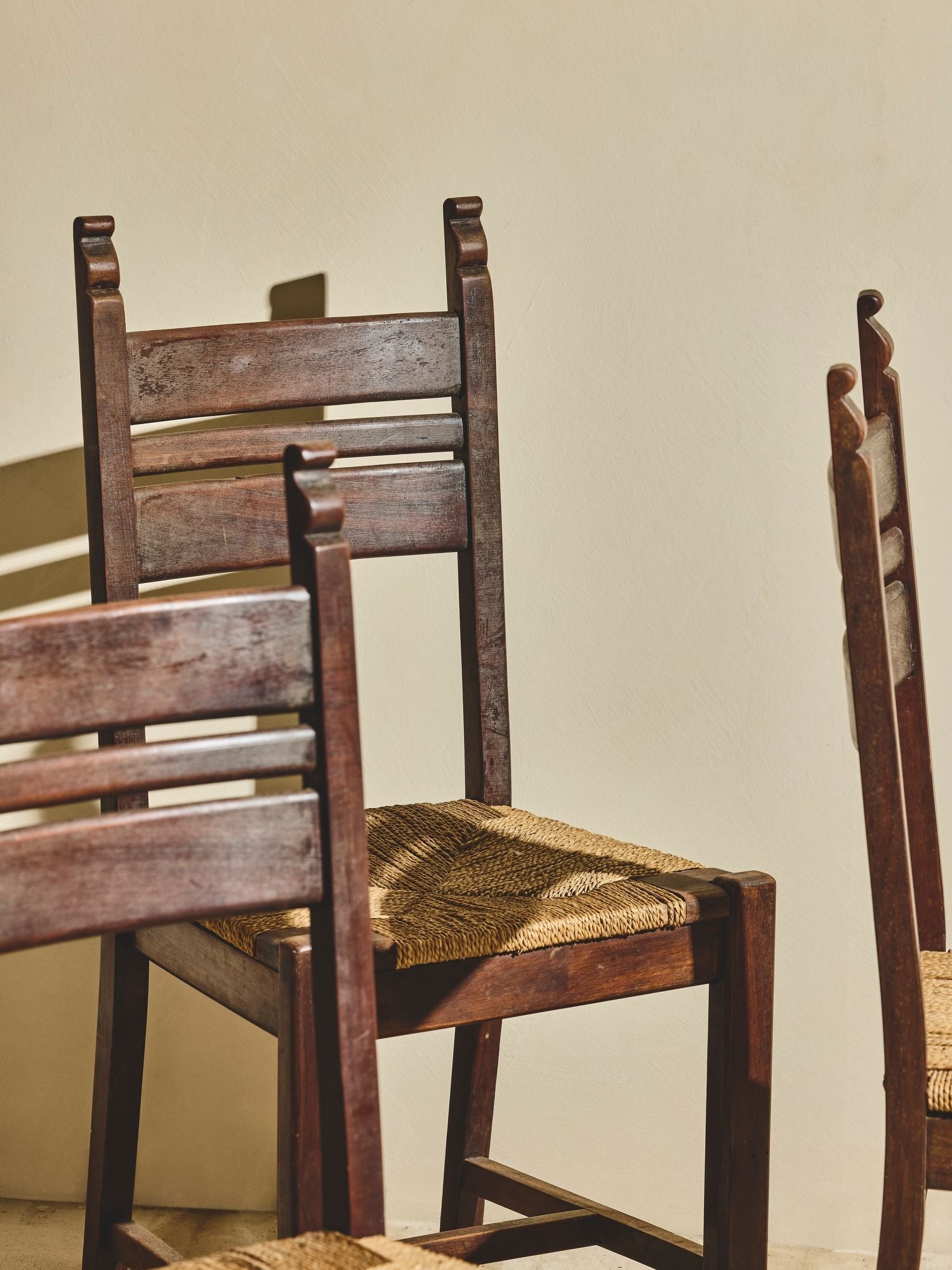 French Ladder Back Chairs with Woven Seats – Set of Six