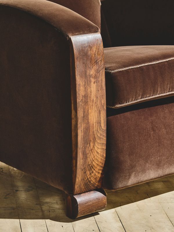 Pair of Vintage Italian Art Deco Club Chairs - Brown Velvet
