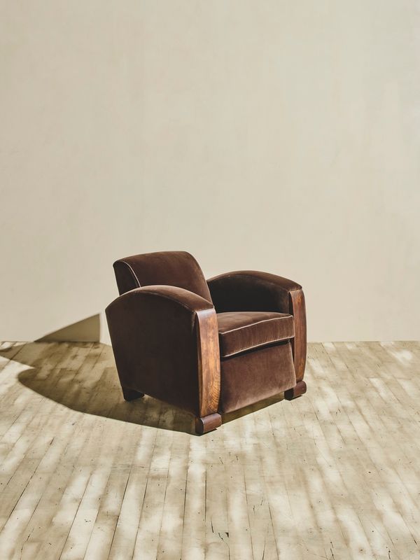 Pair of Vintage Italian Art Deco Club Chairs - Brown Velvet