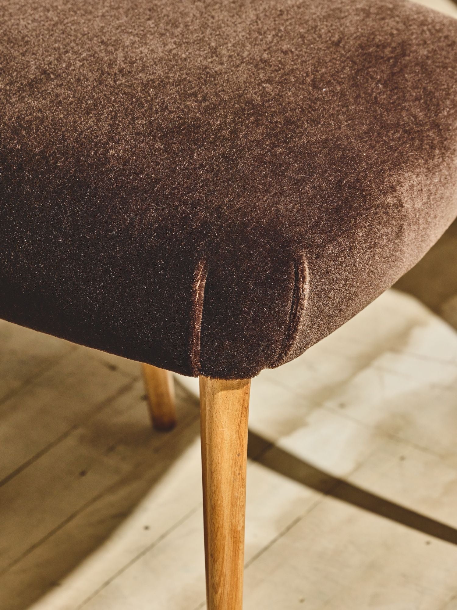 Set of Italian Beech Wood Dining Chairs - Brown Velvet