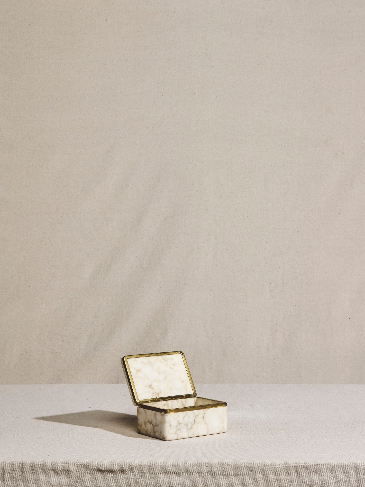 Rectangular Marble Box with Brass Trim