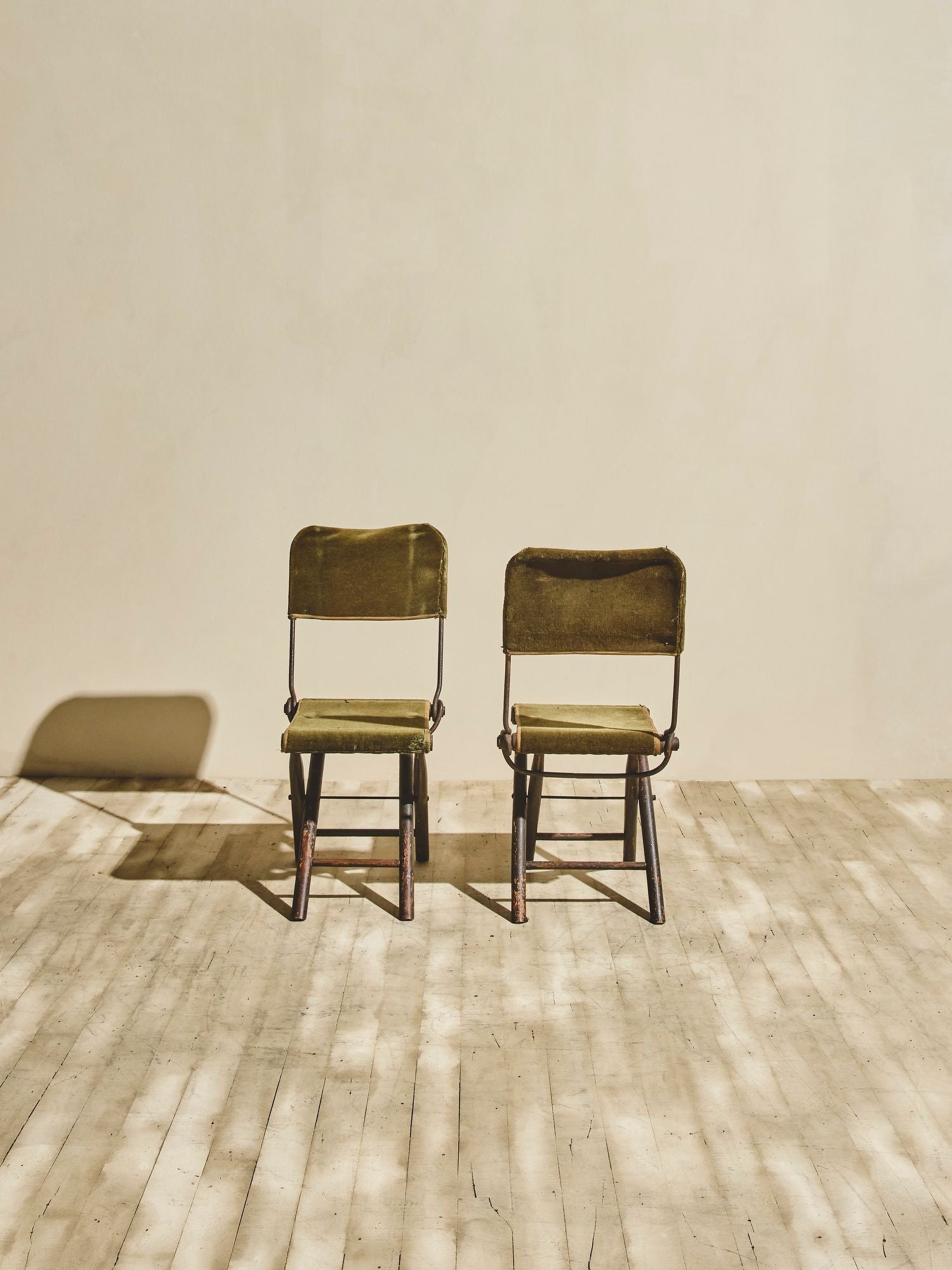 Pair of Mohair Folding Chair-Stools