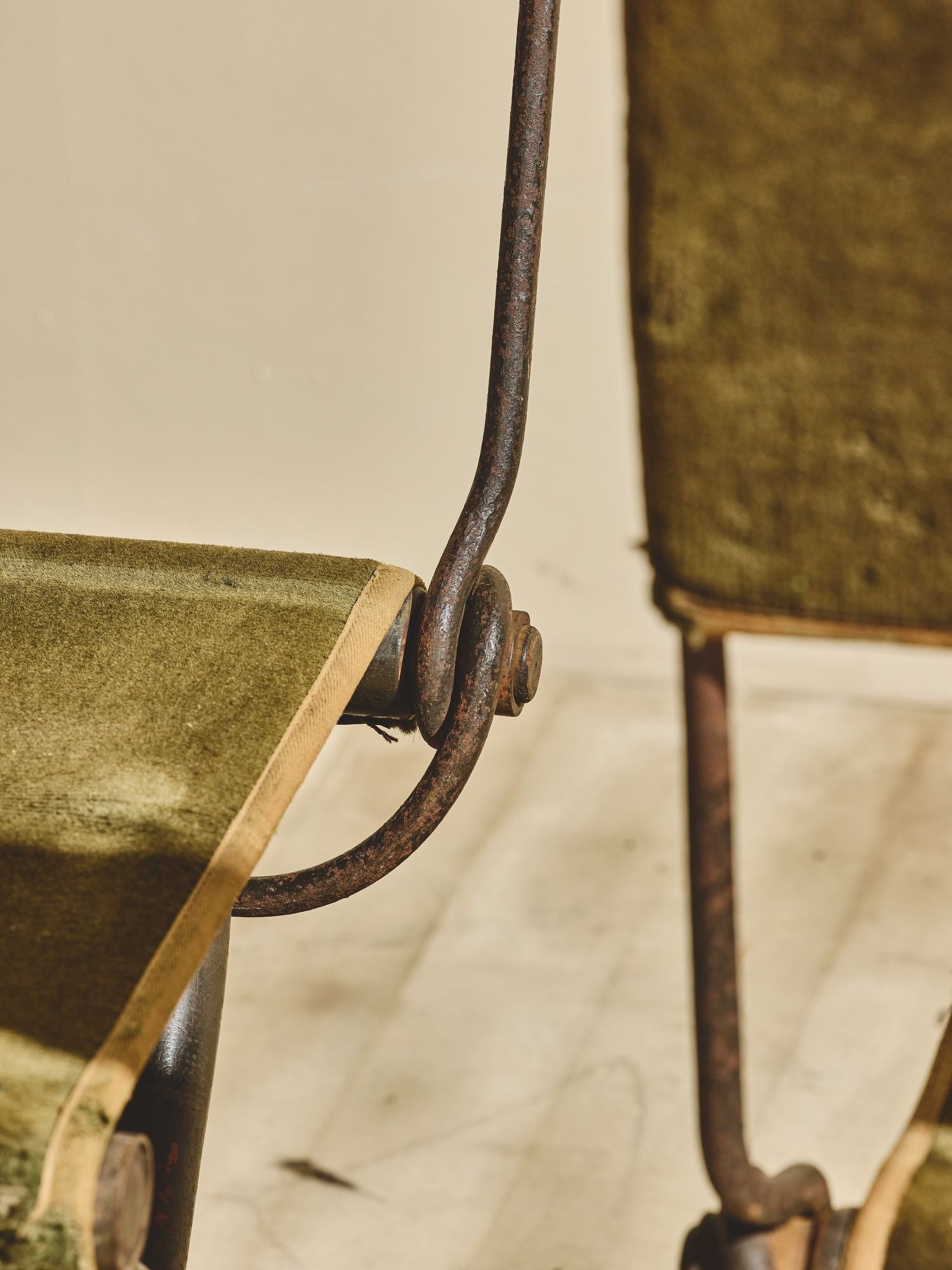 Pair of Mohair Folding Chair-Stools