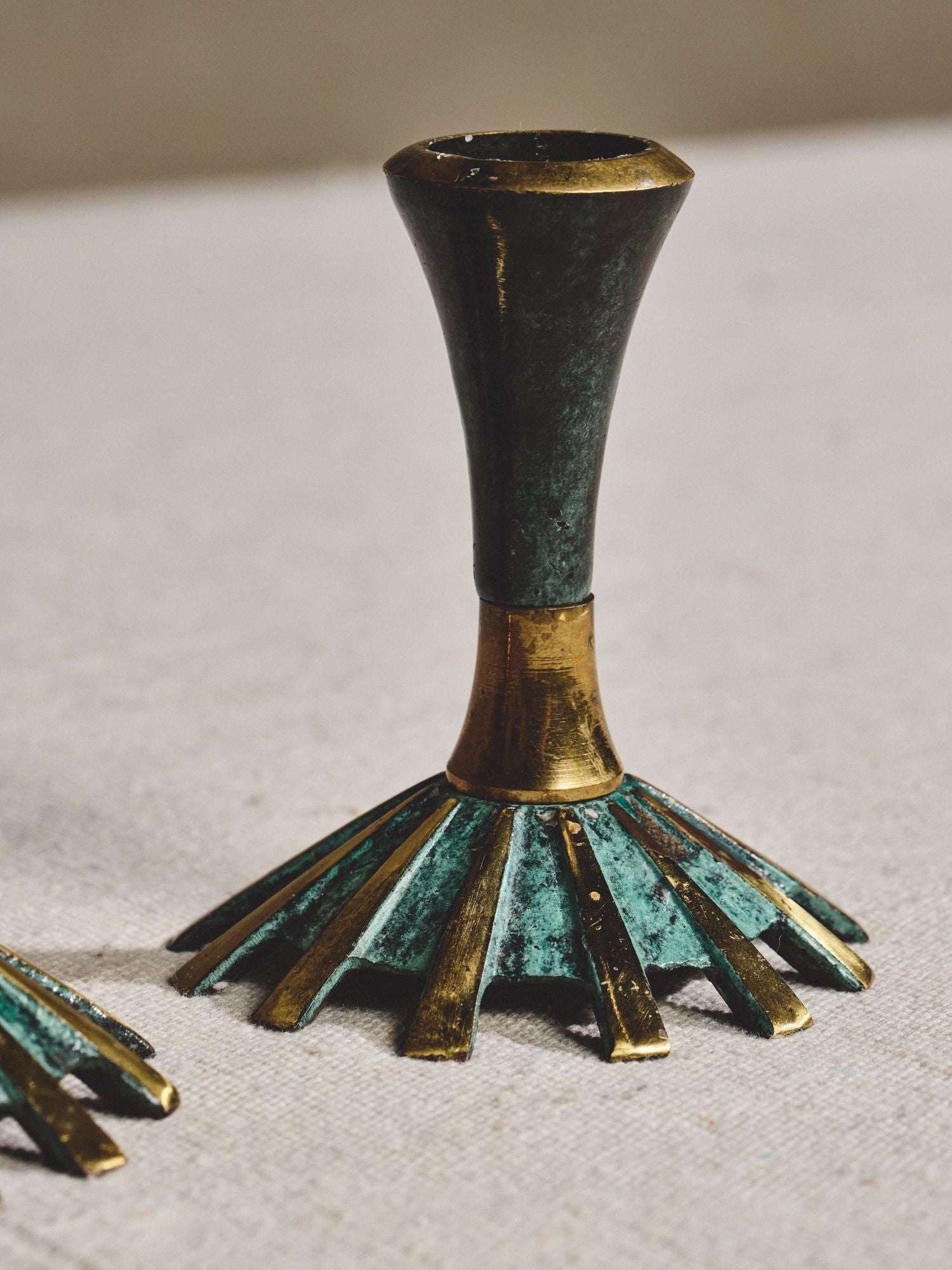 Patinated Brass Candle Holders