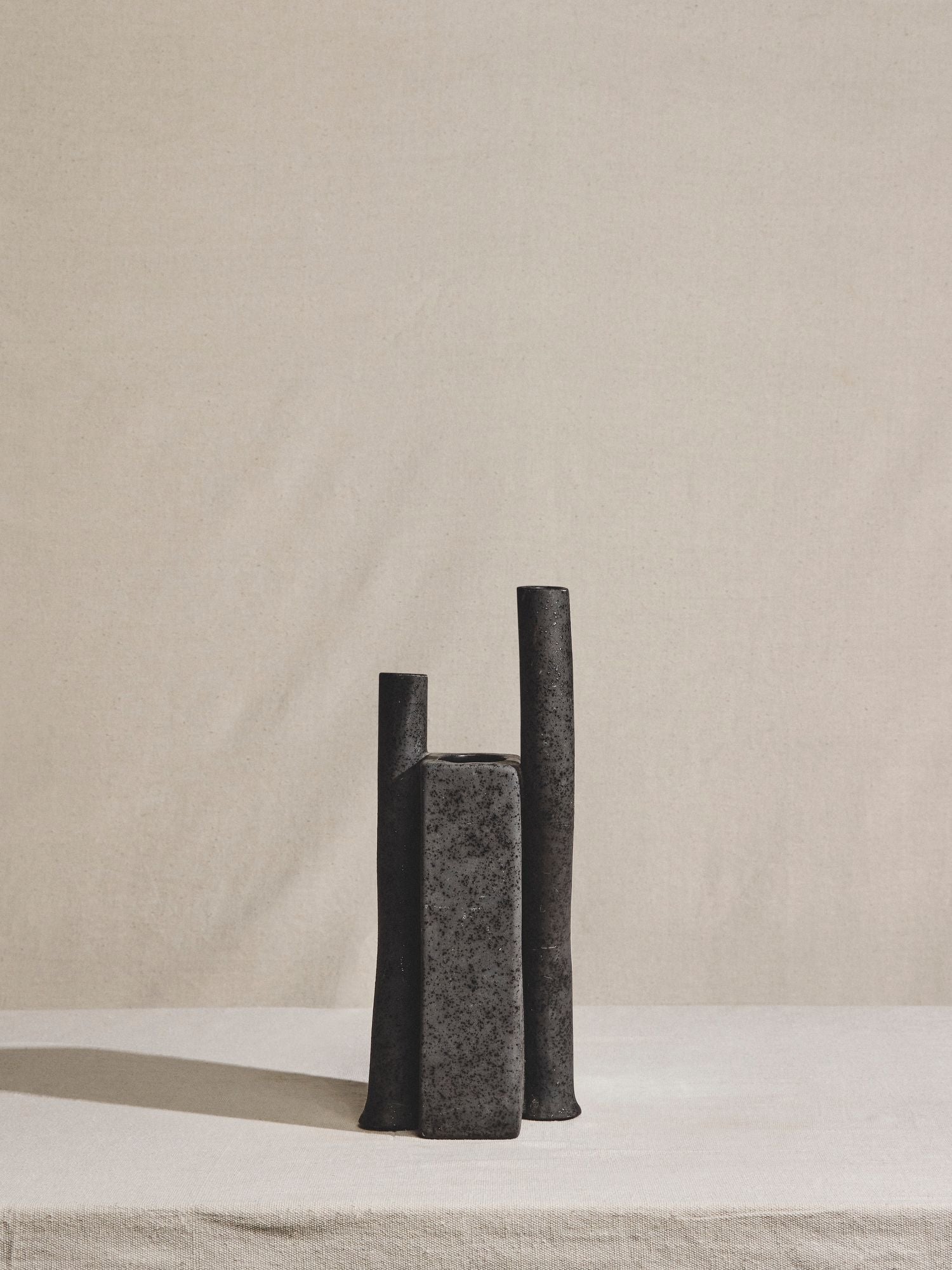 Abstract Black Tubular Stoneware Vase