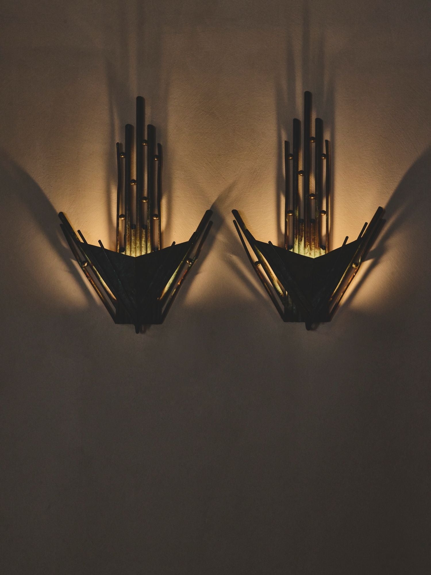 Verdigris Art Deco Wall Sconces – Pair