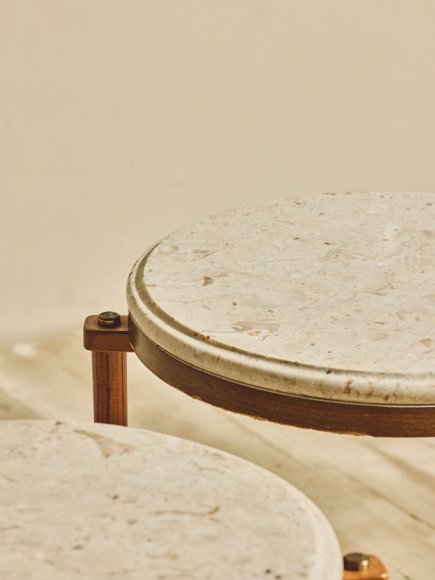 Travertine Side Tables with Tripod Legs – Set of Two