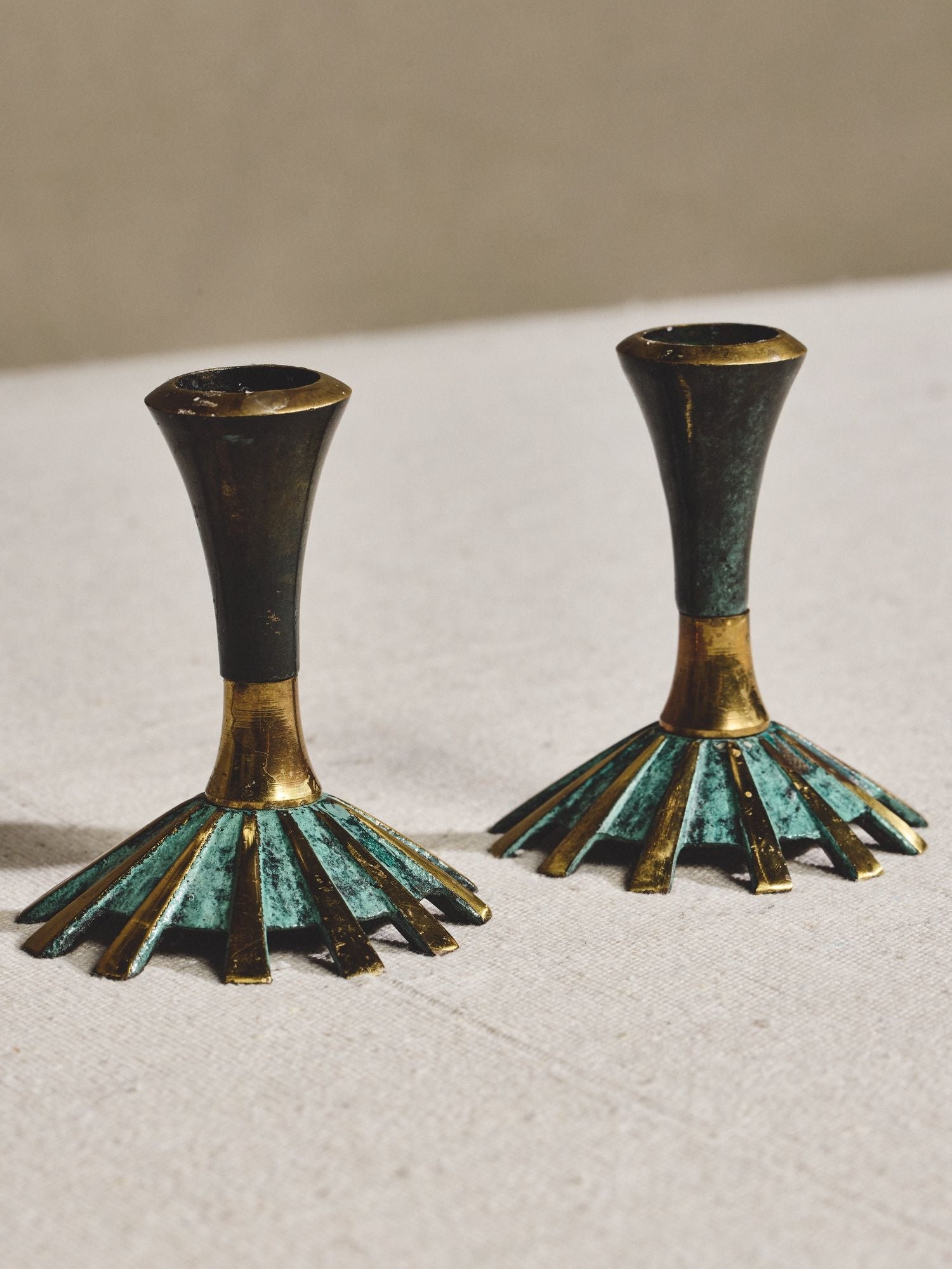 Patinated Brass Candle Holders