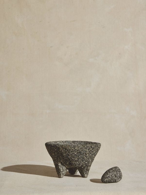 Carved Vintage Basalt Stone Mortar & Pestle