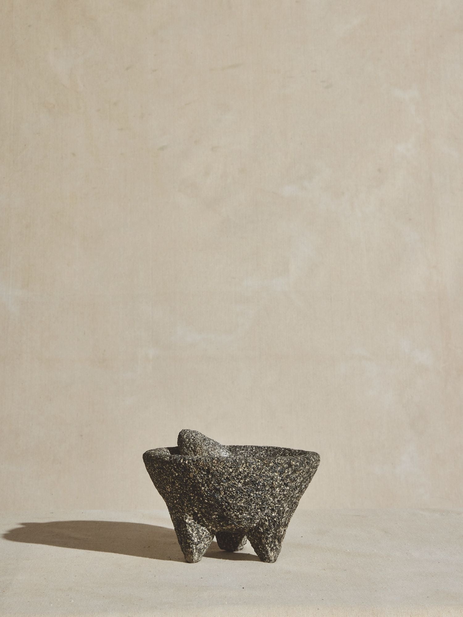Carved Vintage Basalt Stone Mortar & Pestle