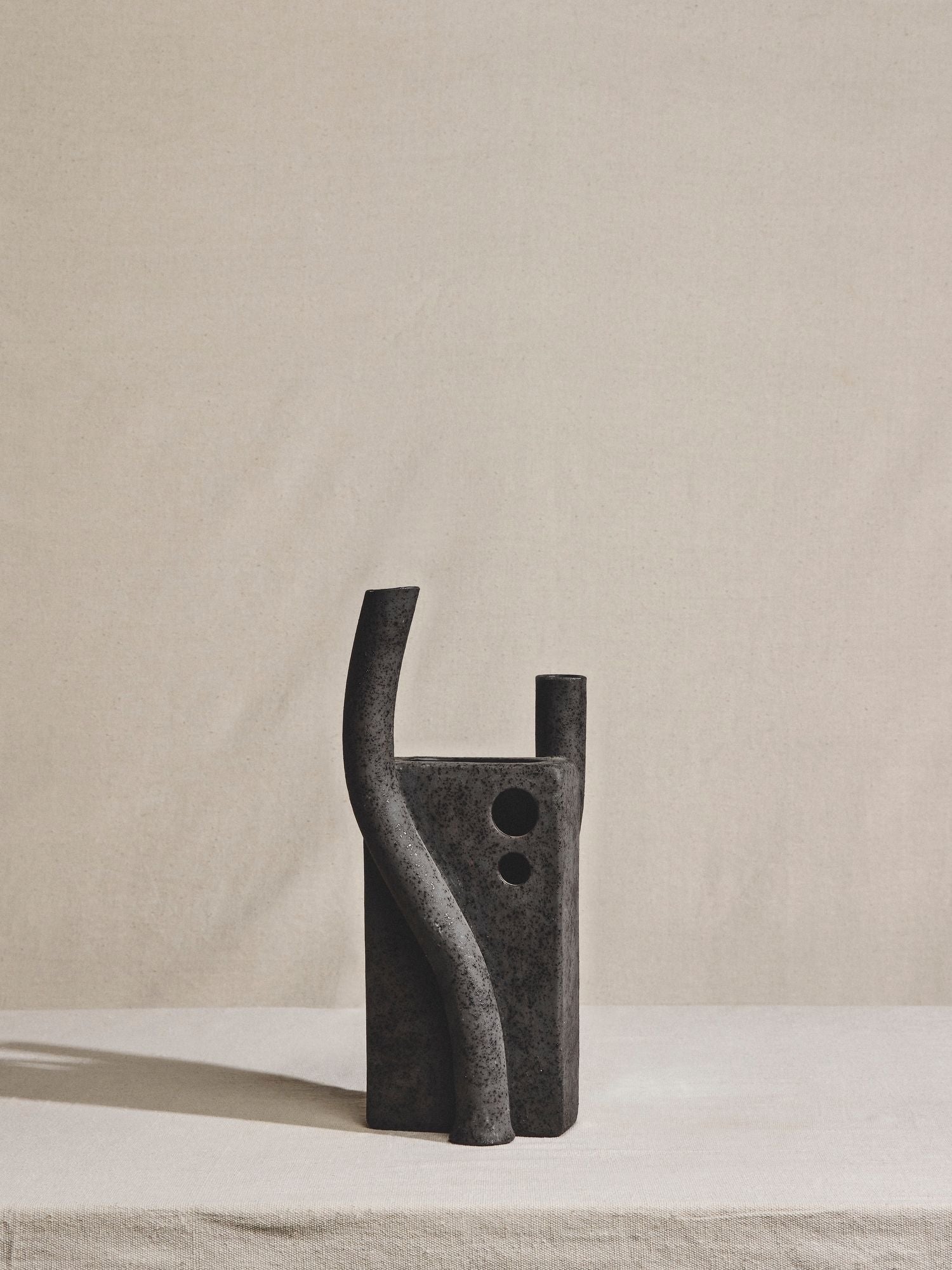 Abstract Black Tubular Stoneware Vase