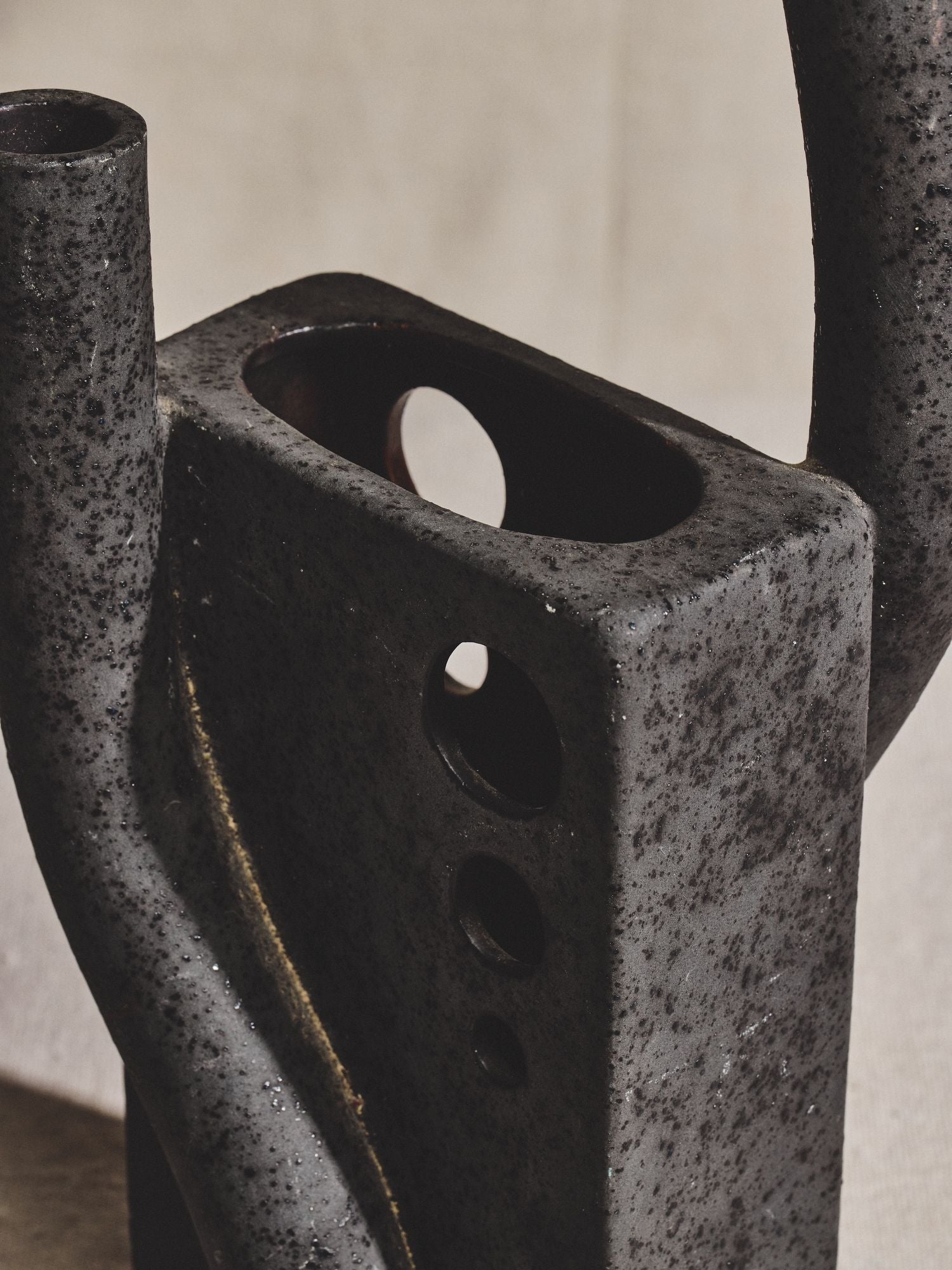 Abstract Black Tubular Stoneware Vase