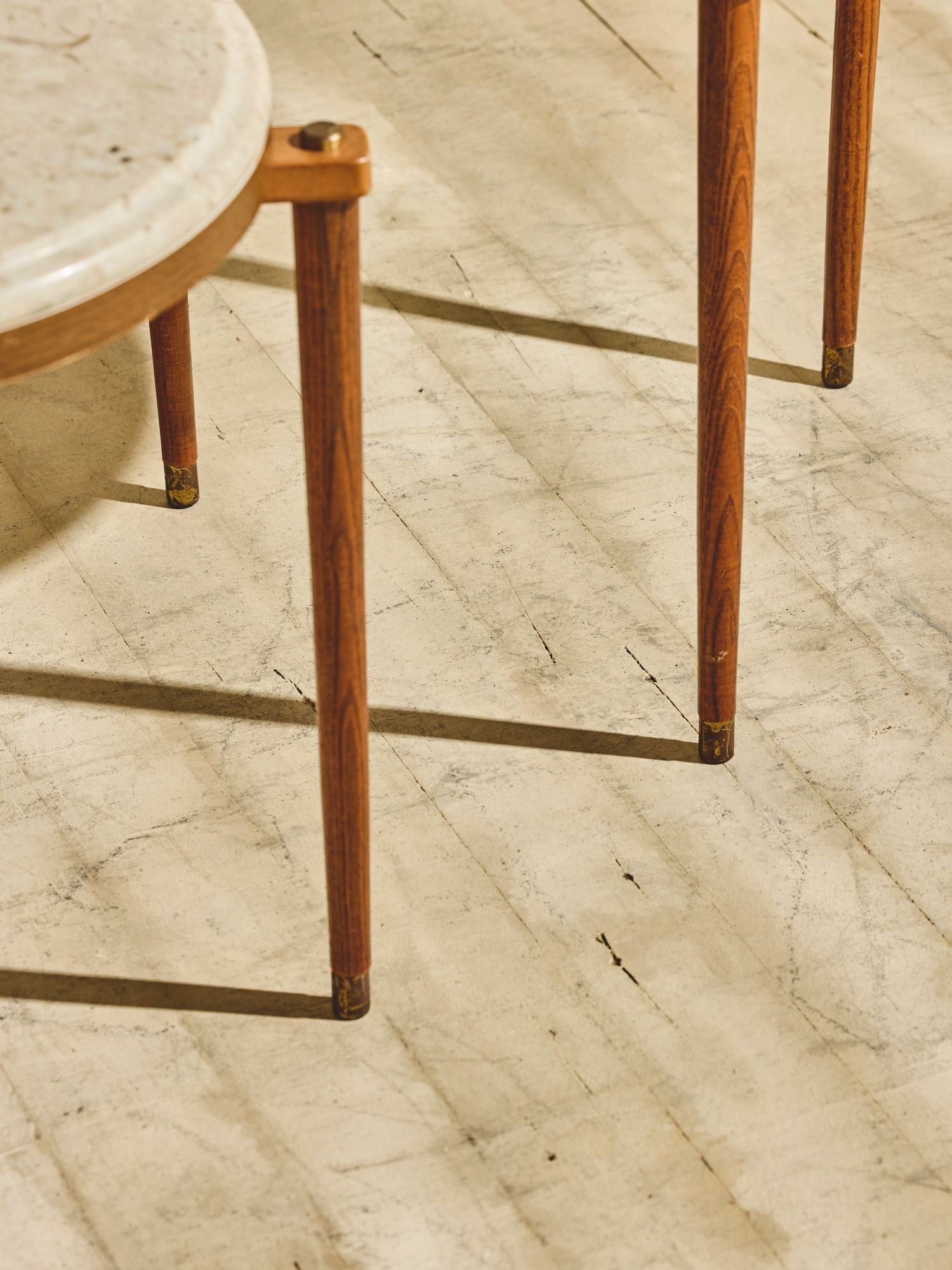 Travertine Side Tables with Tripod Legs – Set of Two