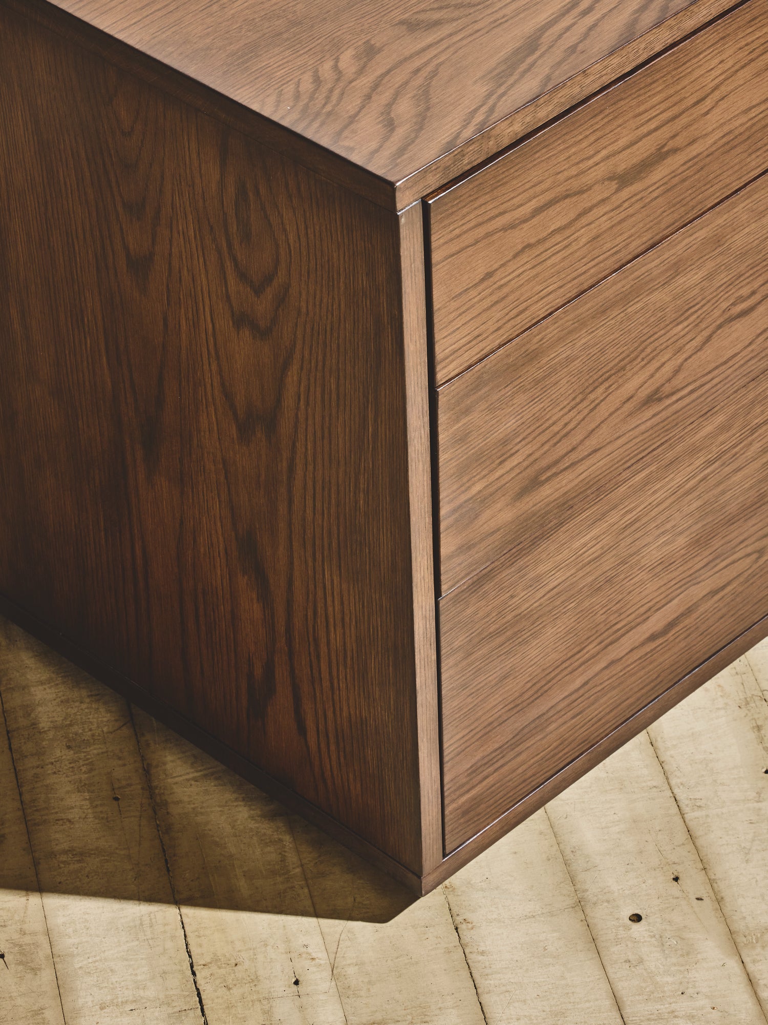 Close up of the white oak grain on the minimalist Ghent Side Table.