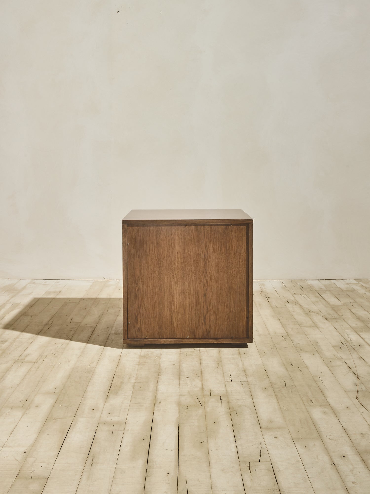 Back view of white oak grain, minimalist Ghent Side Table in natural finish.