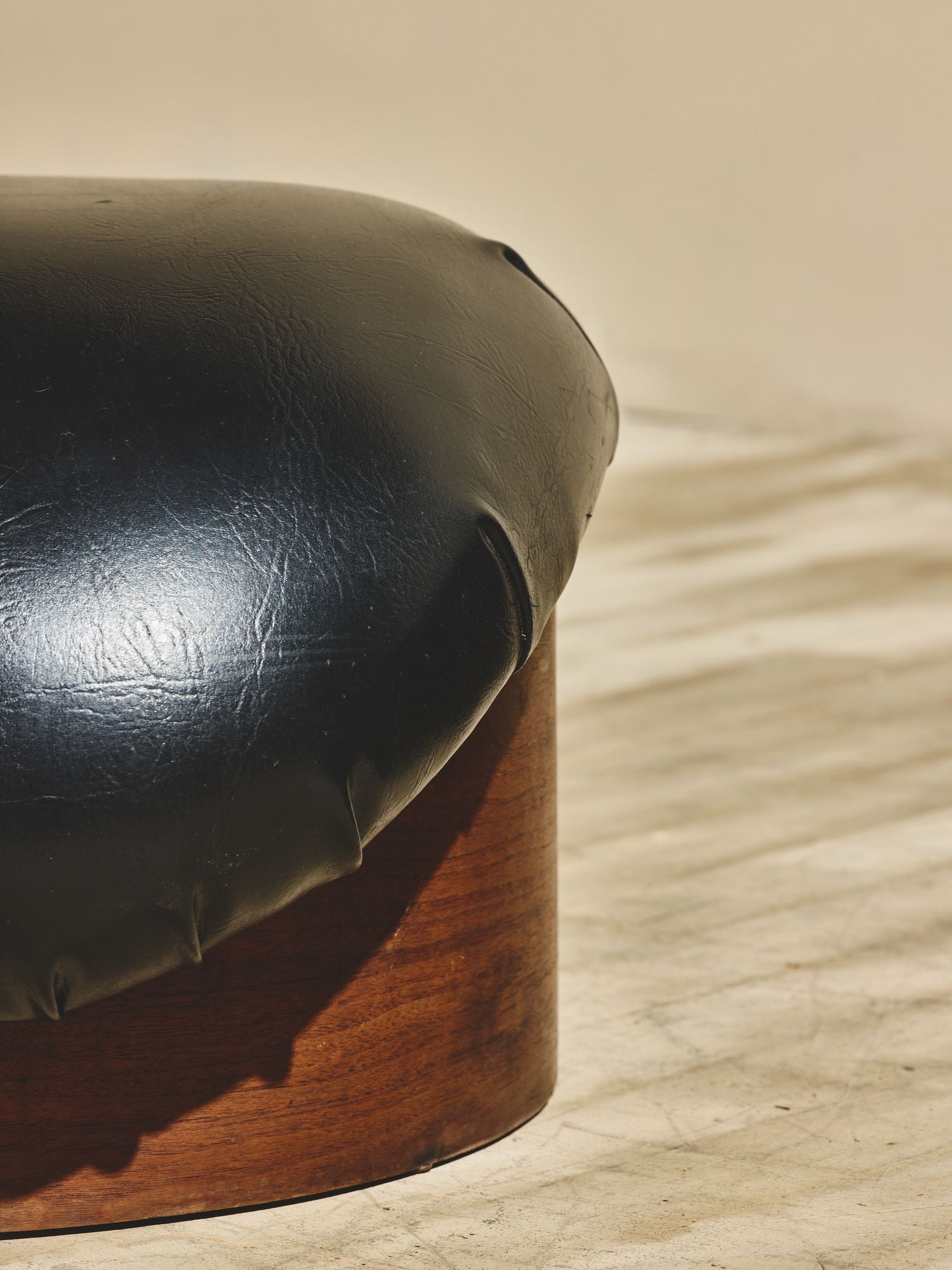 Pair of Sculptural Leather & Wood Milo Baughman Ottomans