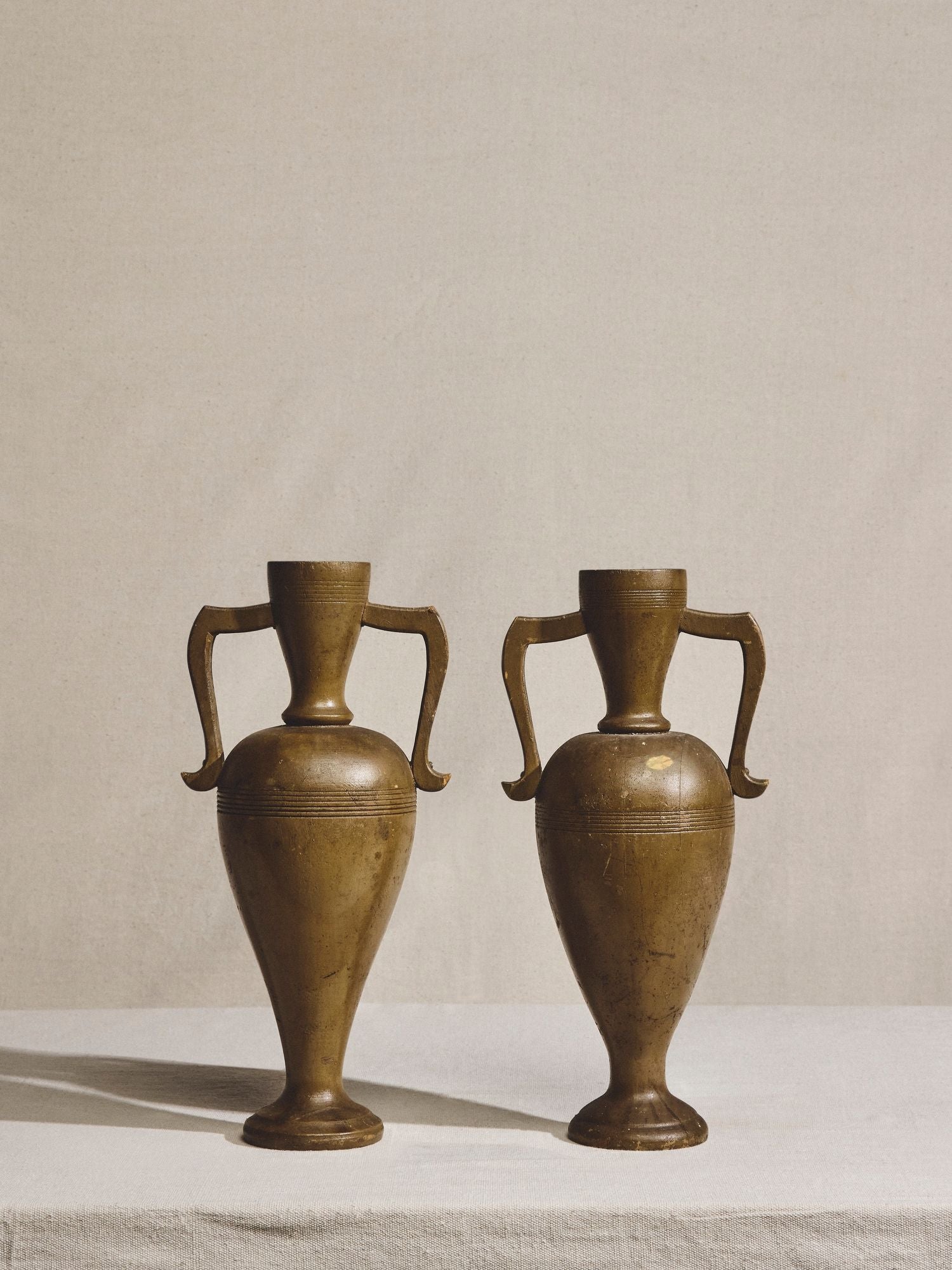 Pair of Antique Spouted Wood Trophy Vases