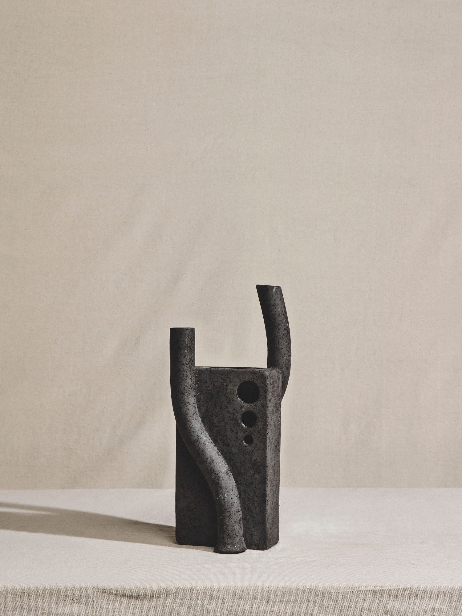 Abstract Black Tubular Stoneware Vase