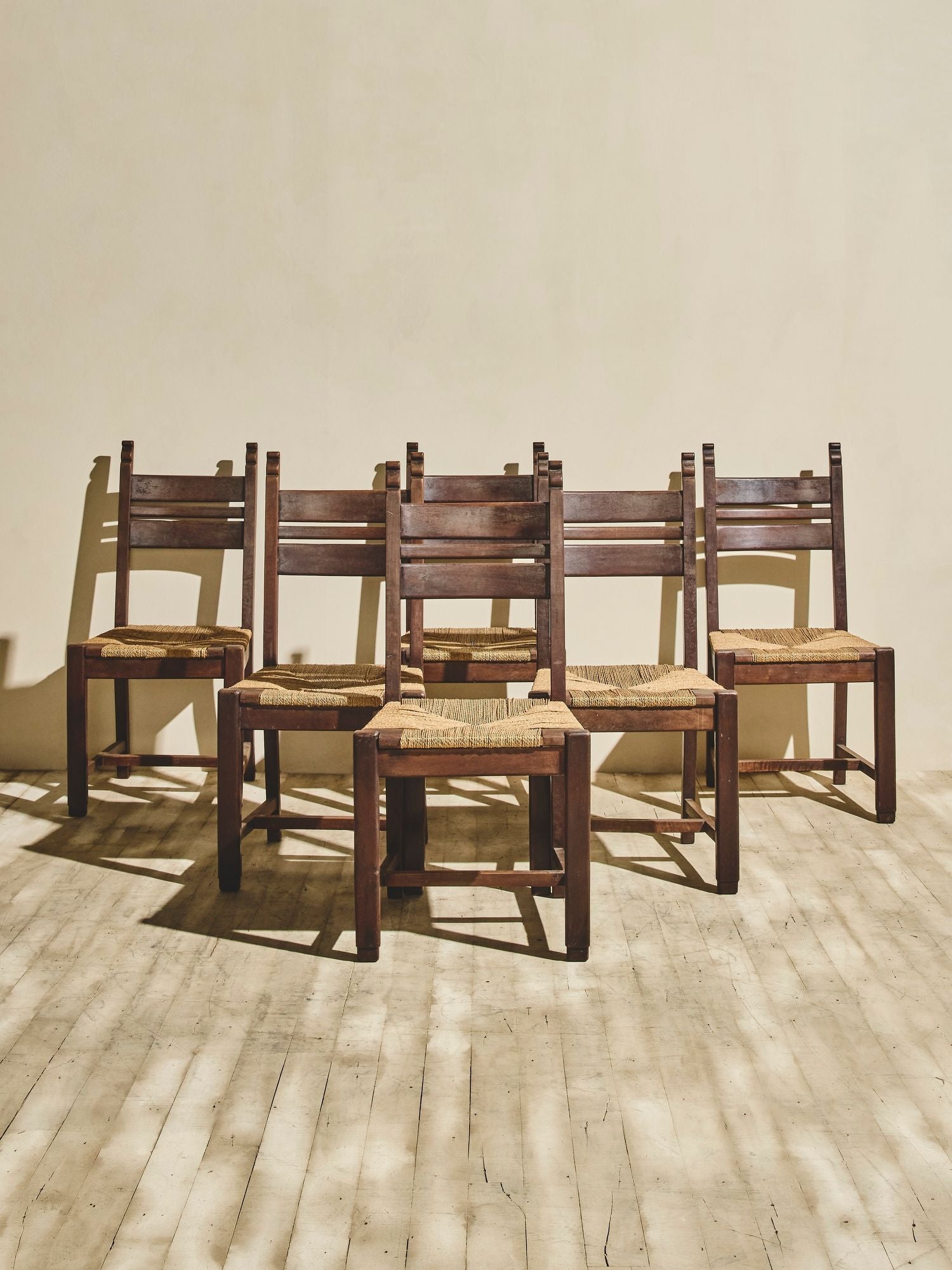 French Ladder Back Chairs with Woven Seats – Set of Six