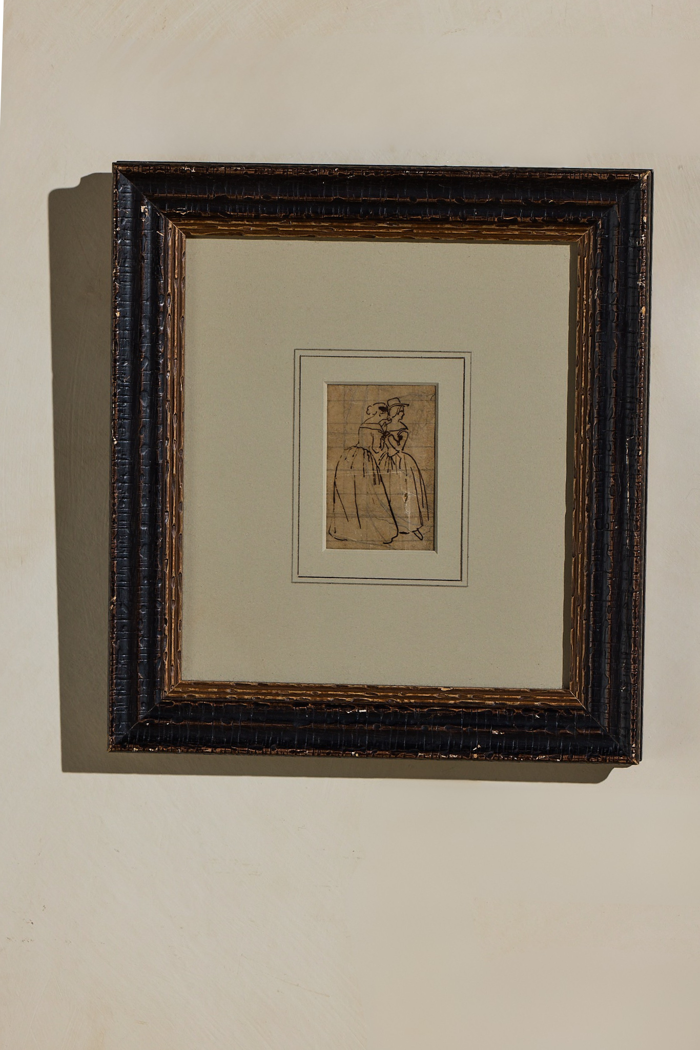 Women Framed Ink Drawing – Two Figures