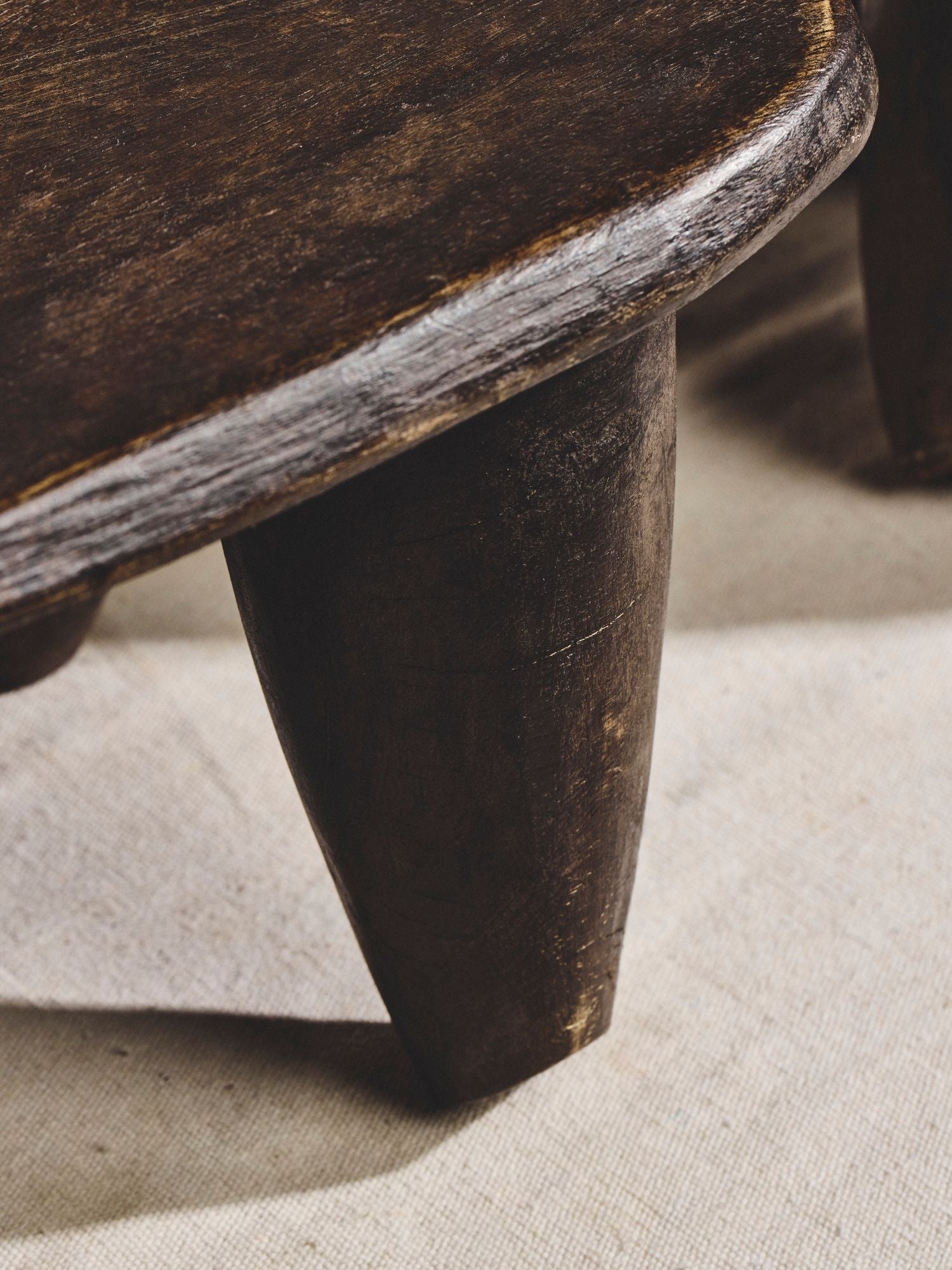 Hand-Carved Wooden Footstool