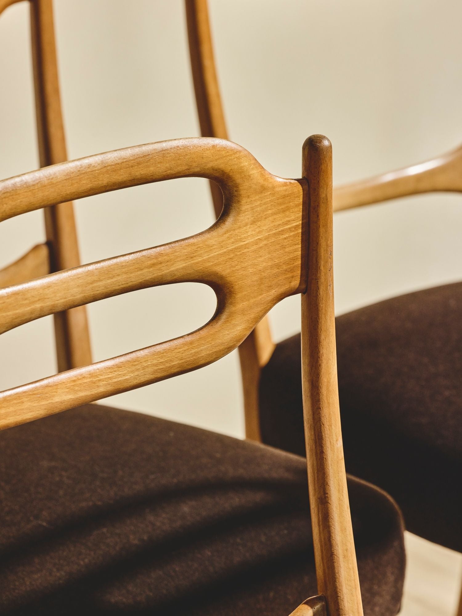 Set of Italian Beech Wood Dining Chairs - Brown Velvet