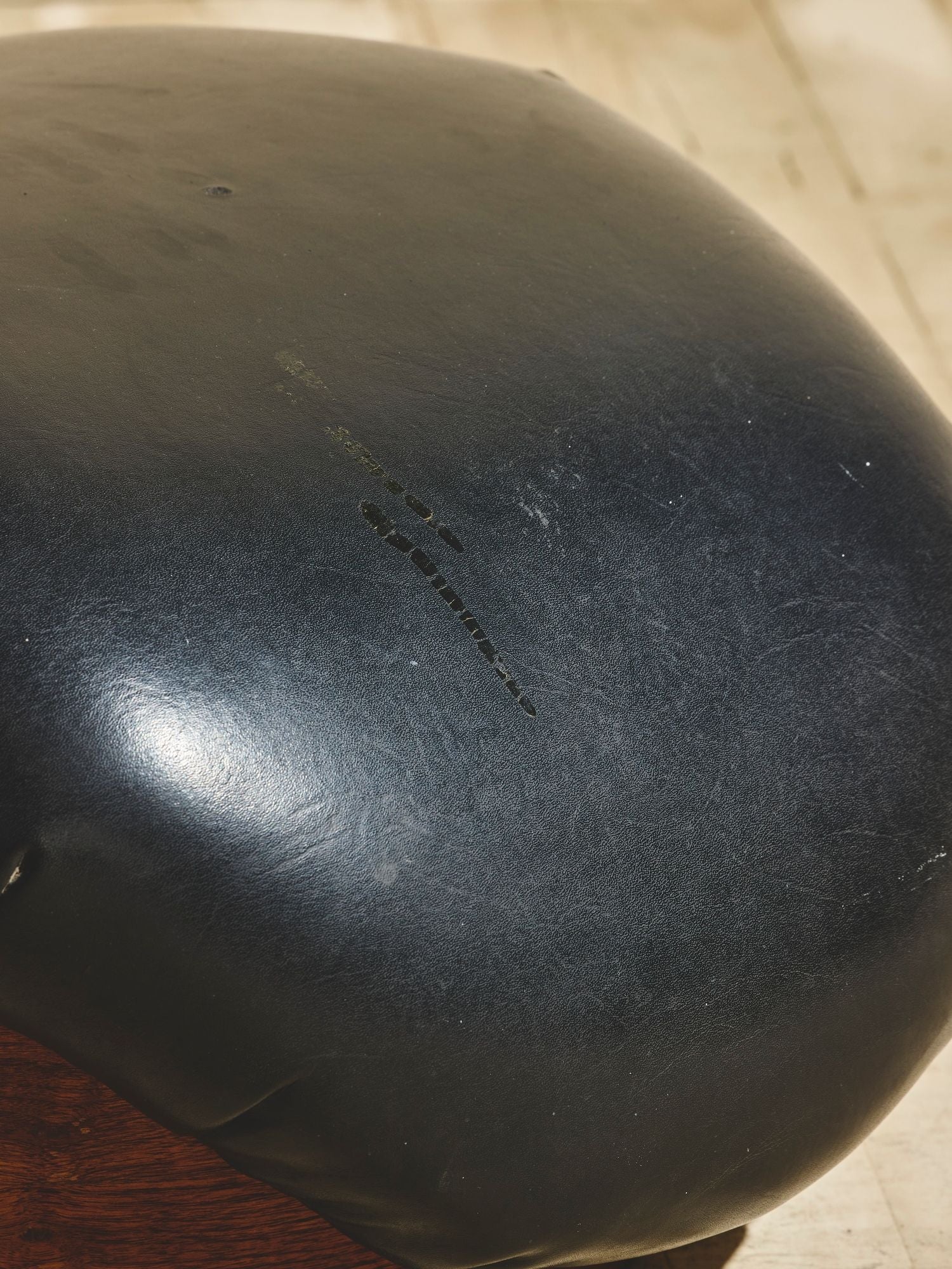Pair of Sculptural Leather & Wood Milo Baughman Ottomans