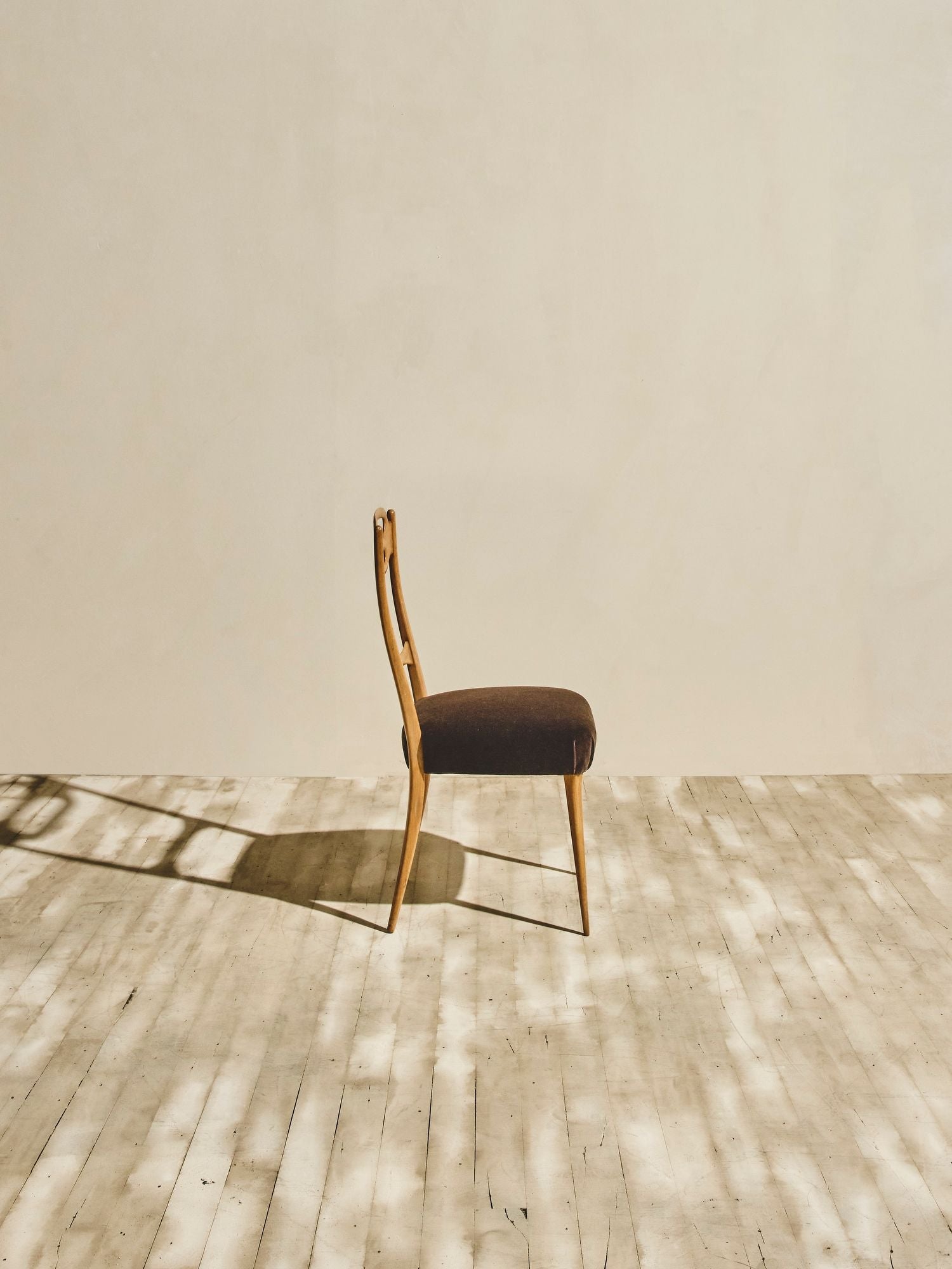 Set of Italian Beech Wood Dining Chairs - Brown Velvet