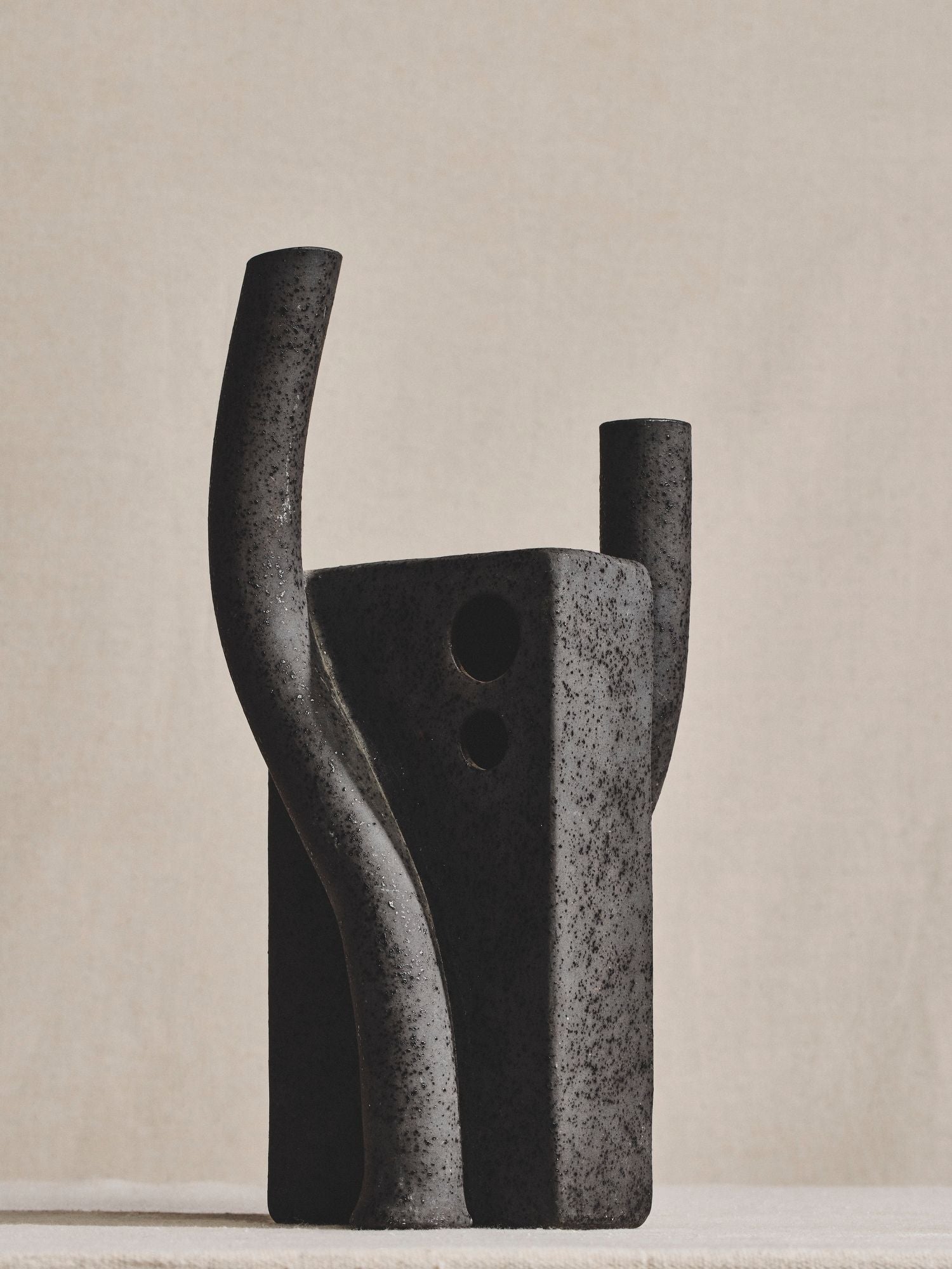 Abstract Black Tubular Stoneware Vase