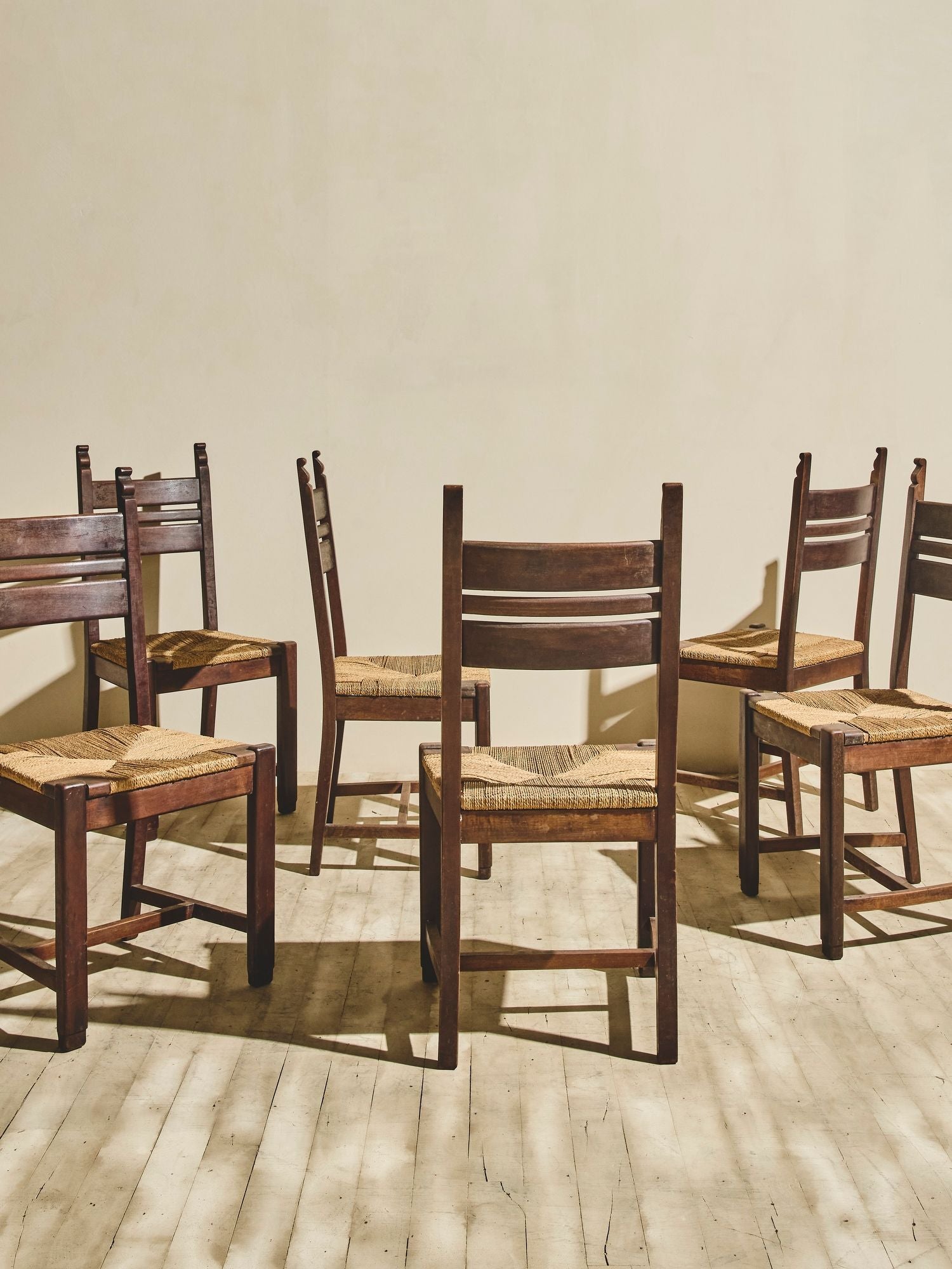 French Ladder Back Chairs with Woven Seats – Set of Six