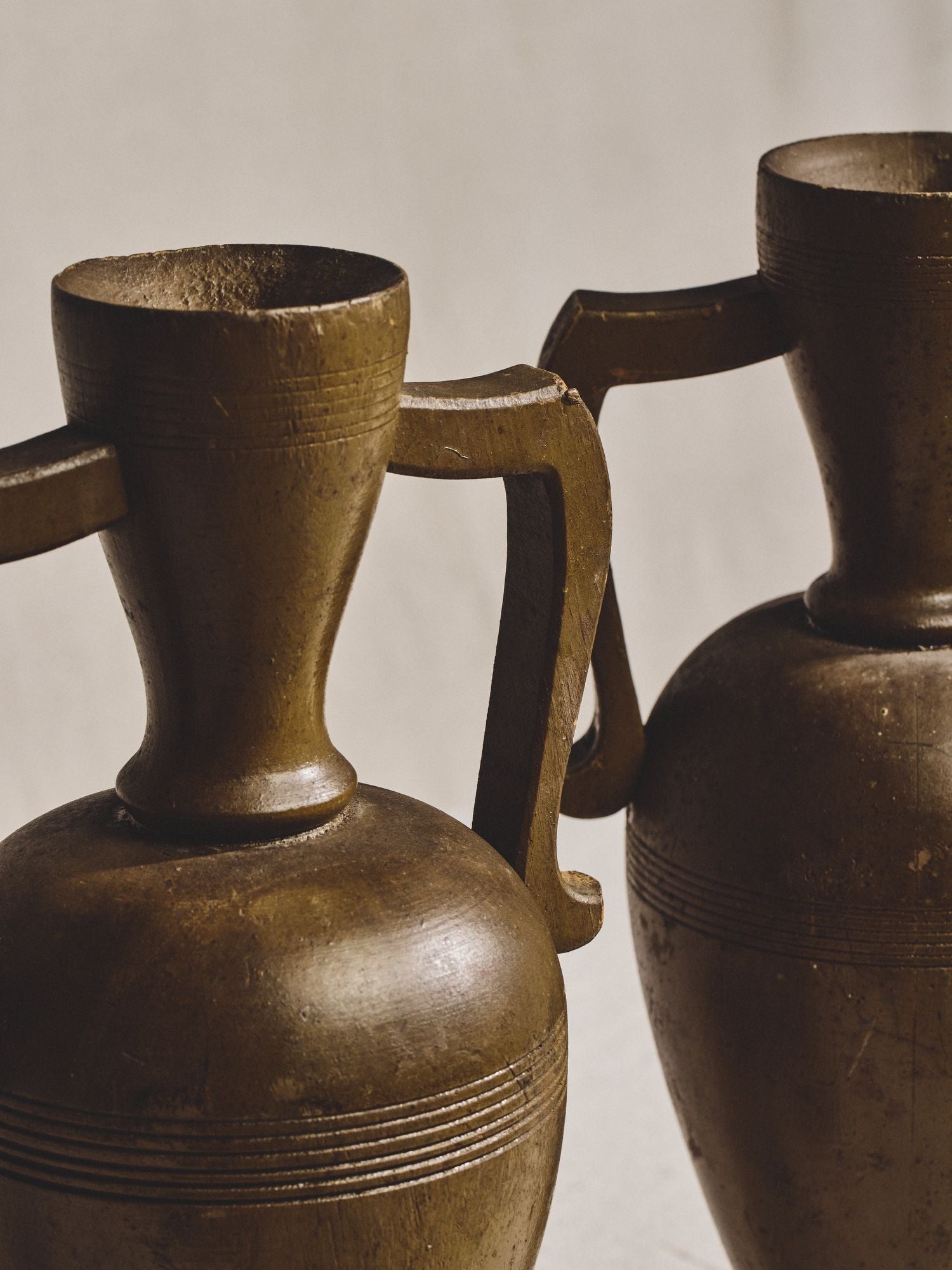 Pair of Antique Spouted Wood Trophy Vases