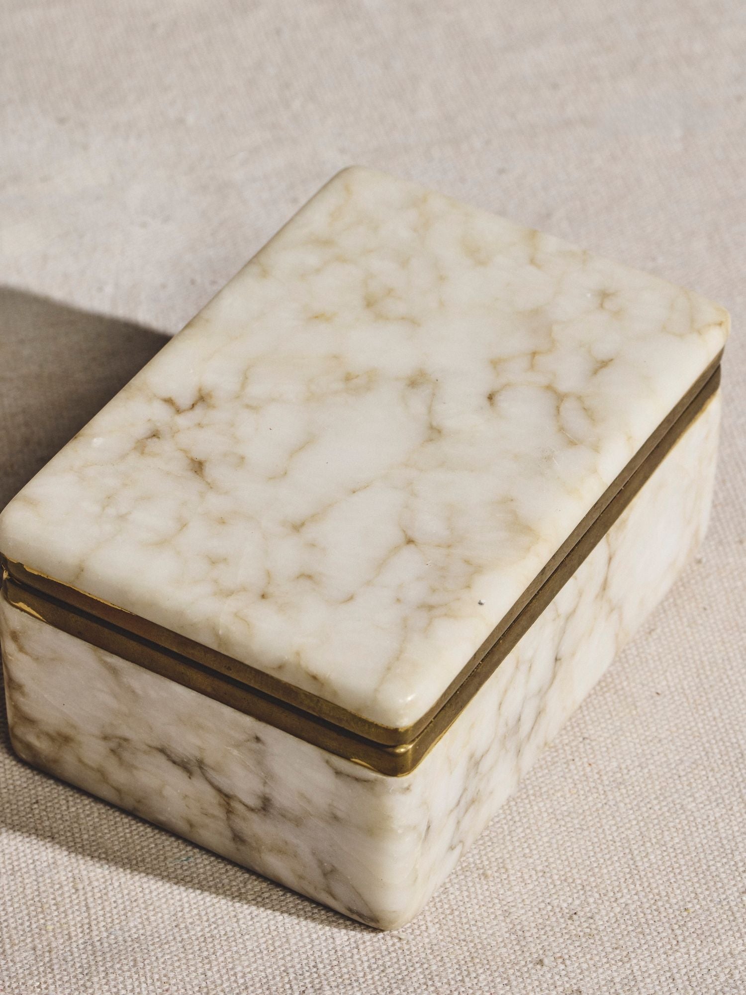 Rectangular Marble Box with Brass Trim