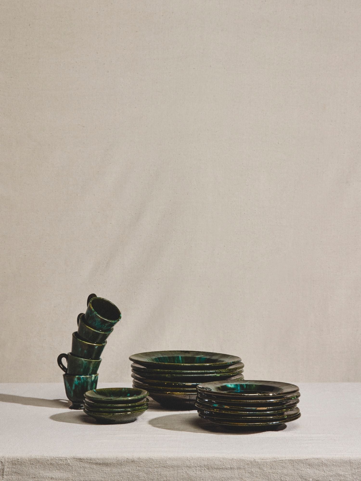 21 Pc. Green Sea Pottery