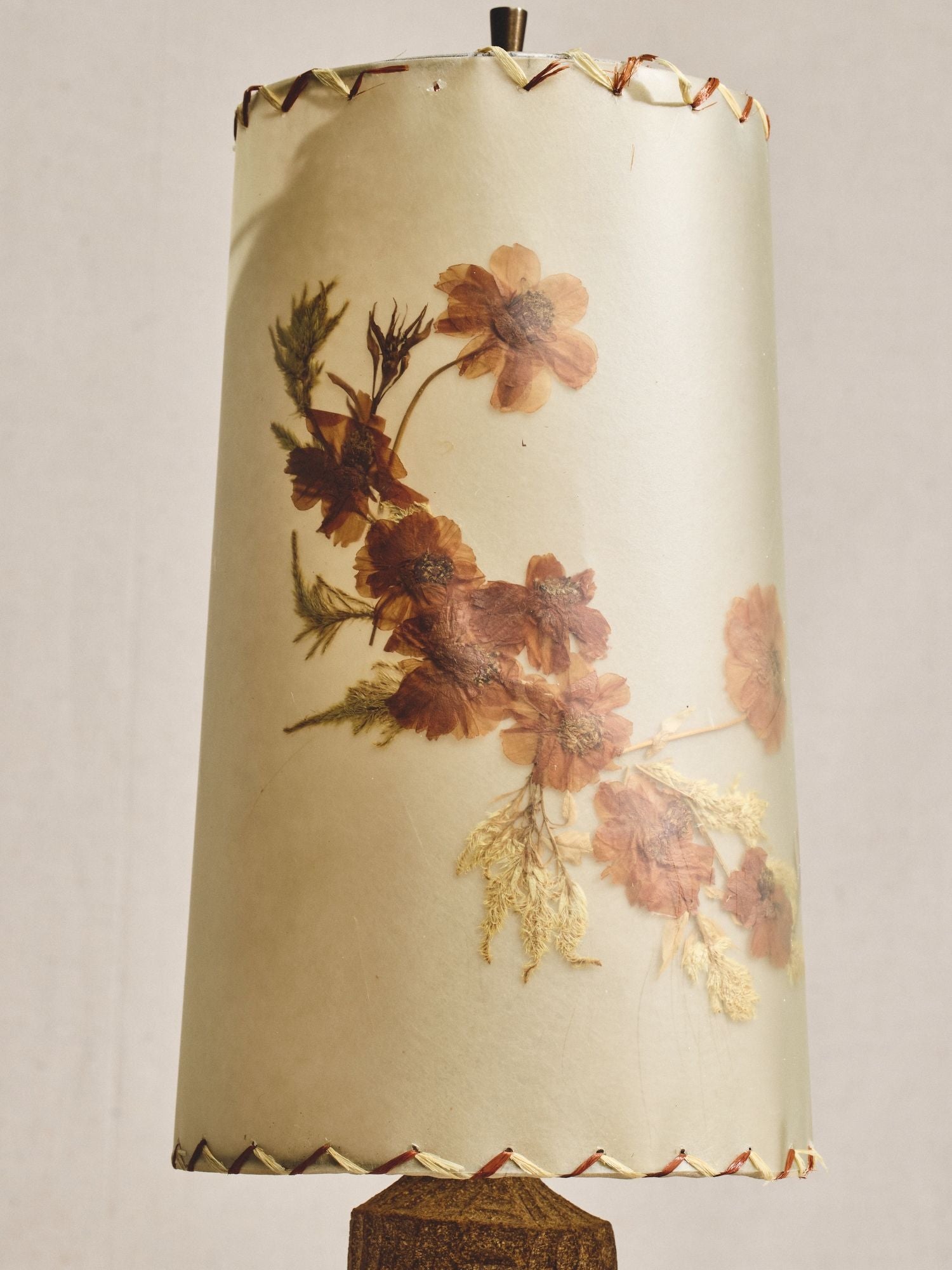 MCM Ceramic Table Lamp with Floral Fabric Shade