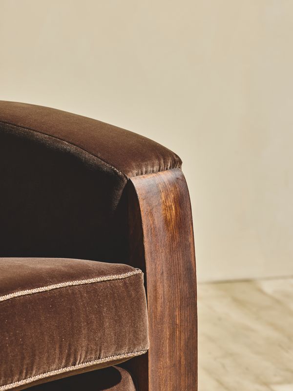 Pair of Vintage Italian Art Deco Club Chairs - Brown Velvet