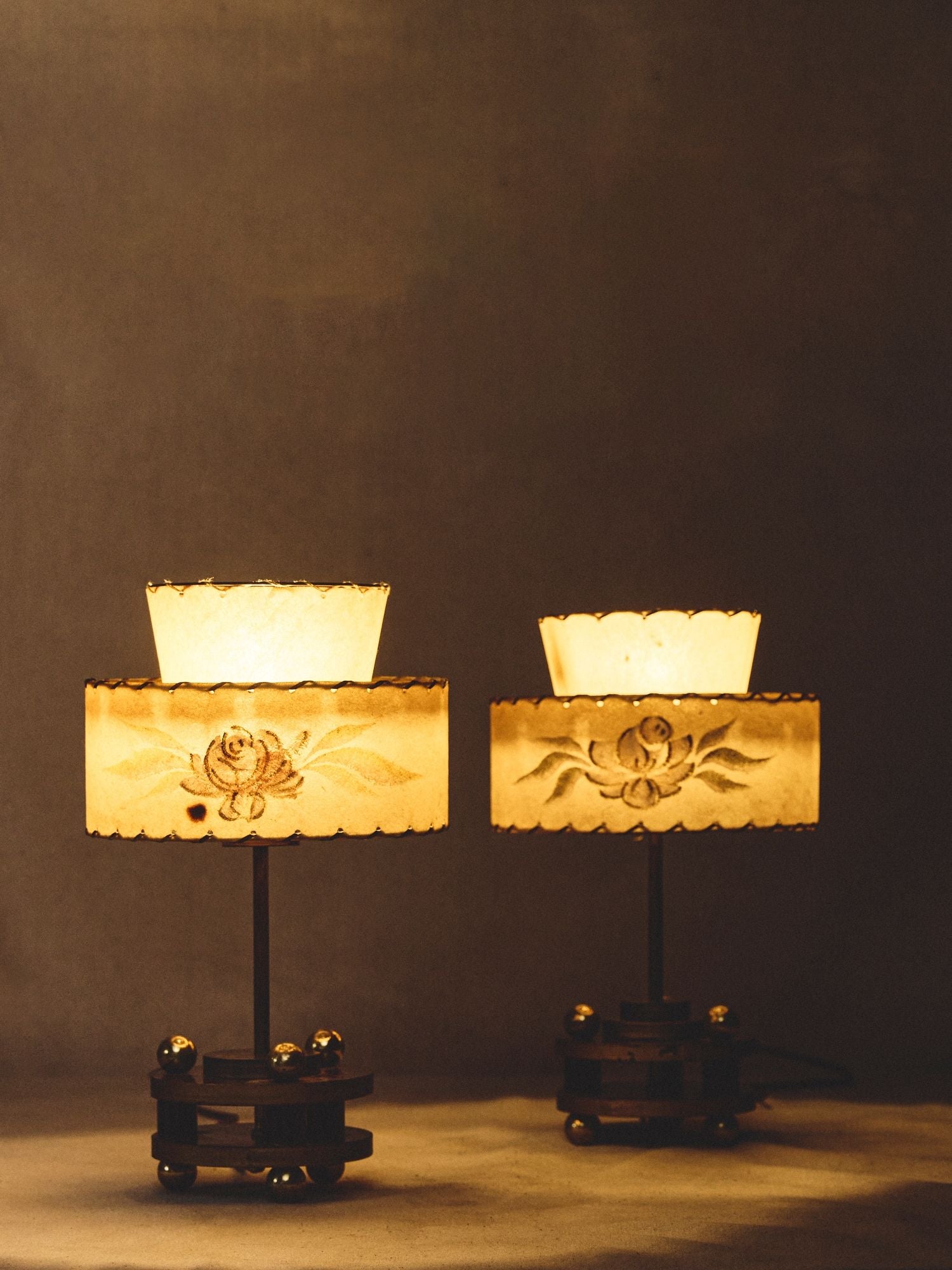 Pair of Burl Art Deco Table Lamps