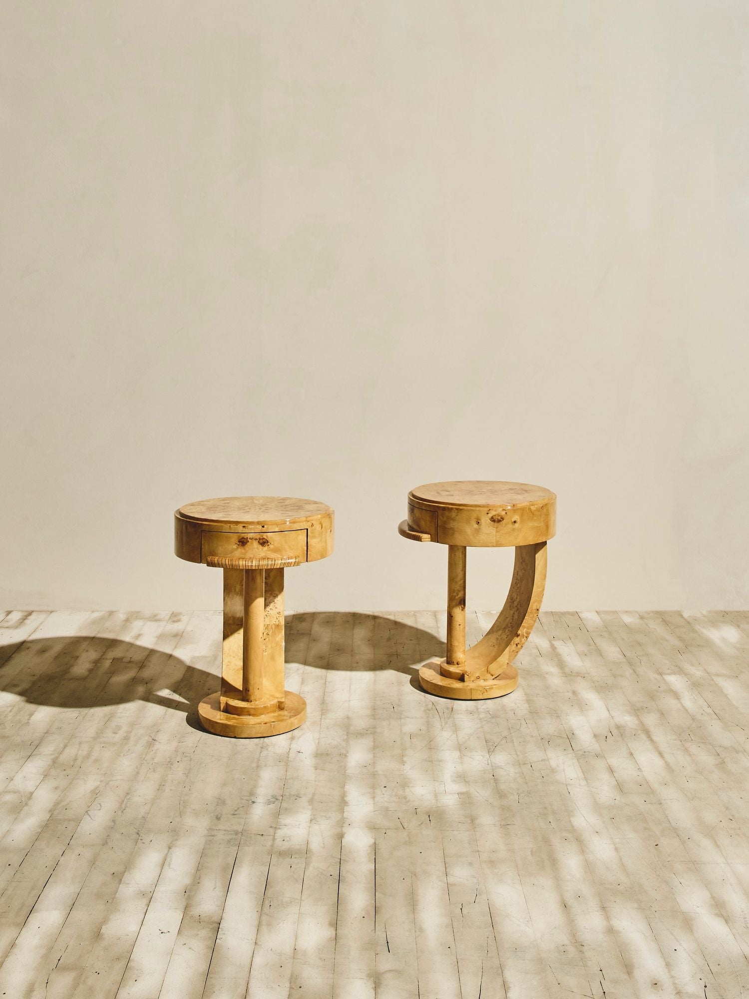 Pair of Vintage Swedish Art Deco Burl Side Tables