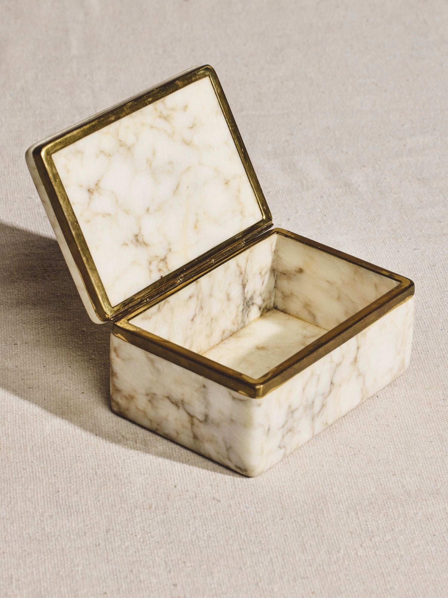 Rectangular Marble Box with Brass Trim