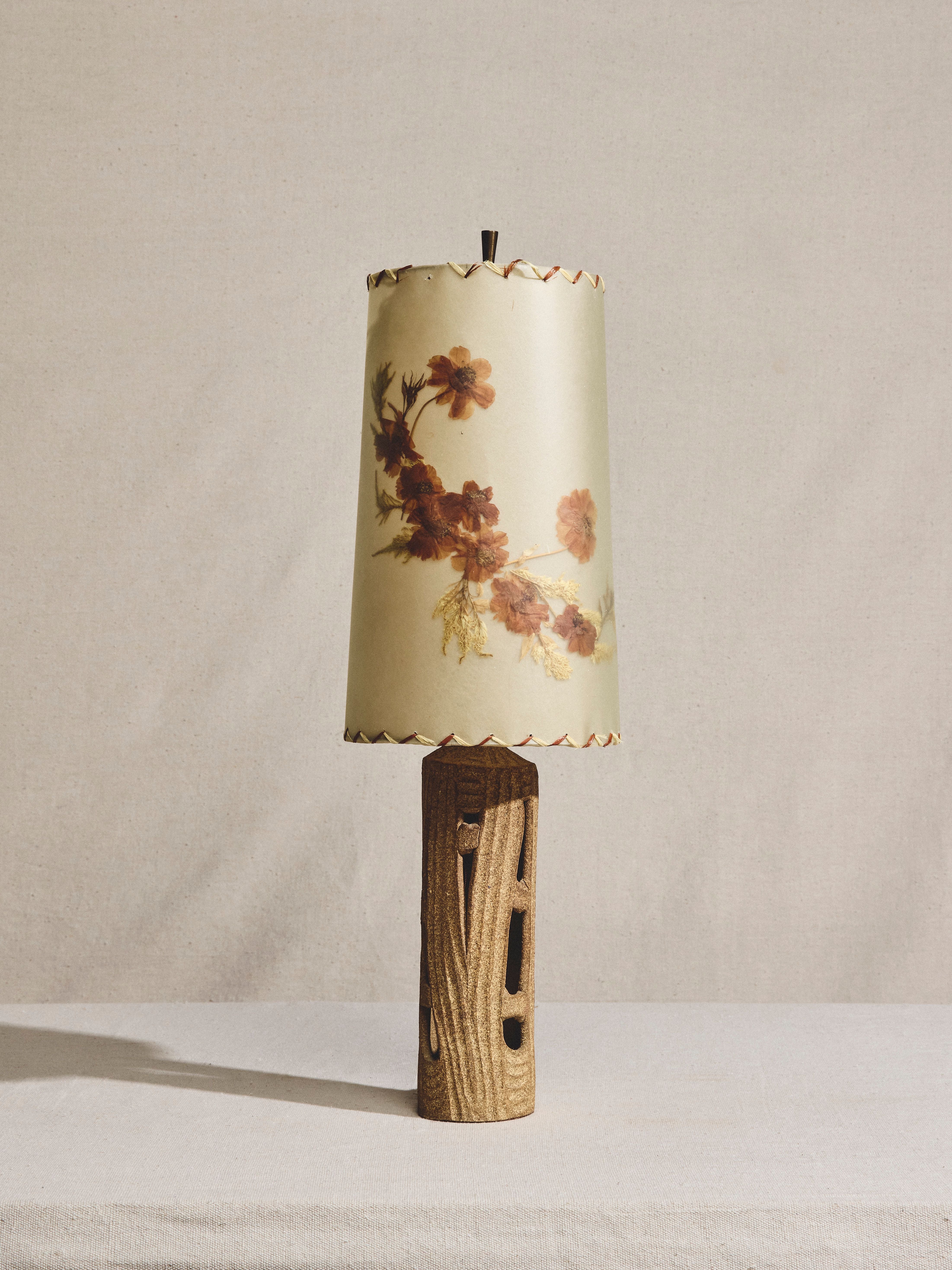 MCM Ceramic Table Lamp with Floral Fabric Shade