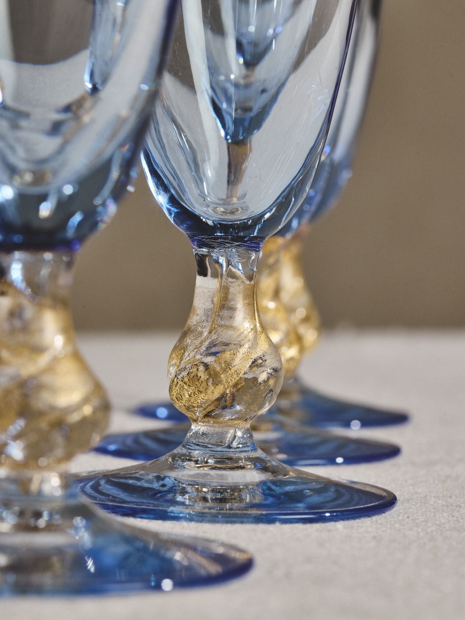 Set of 8 Blue and Gold Champagne Flutes