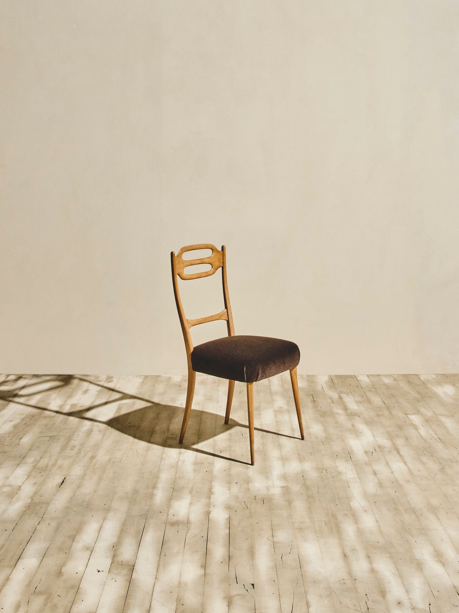 Set of Italian Beech Wood Dining Chairs - Brown Velvet