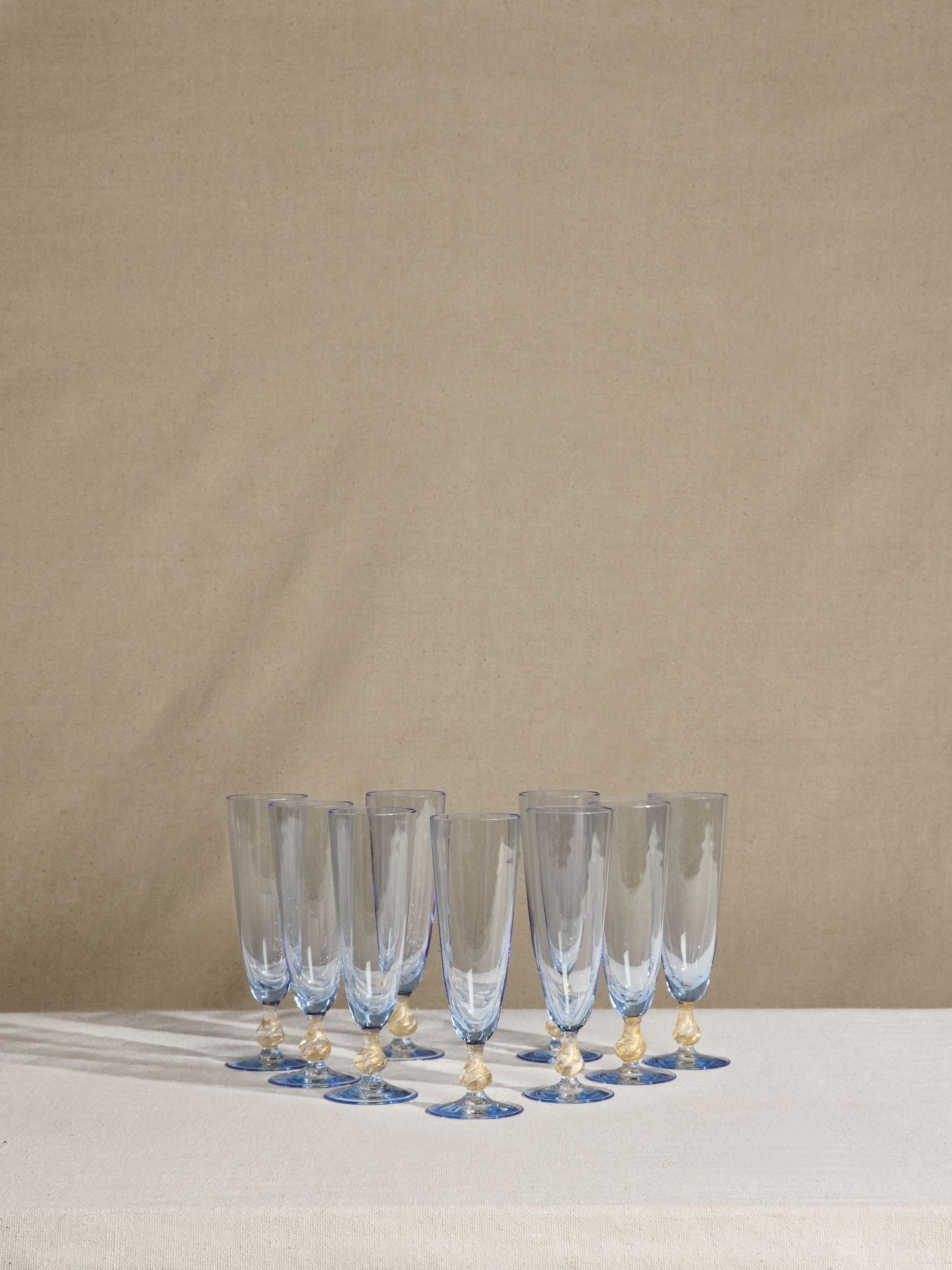 Set of 8 Blue and Gold Champagne Flutes