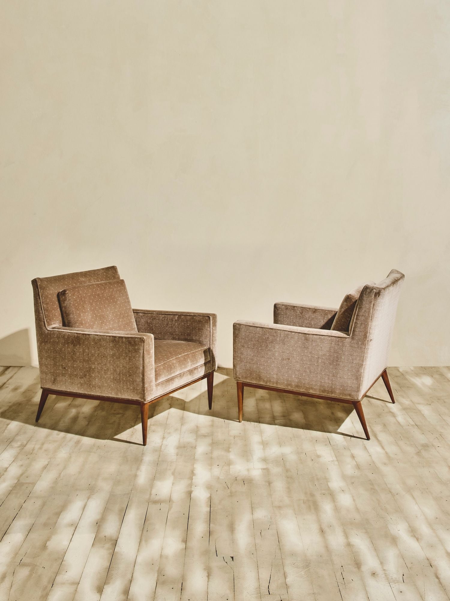 Pair of Mid-Century Paul McCobb Club Chairs - Taupe Velvet