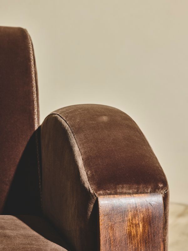 Pair of Vintage Italian Art Deco Club Chairs - Brown Velvet
