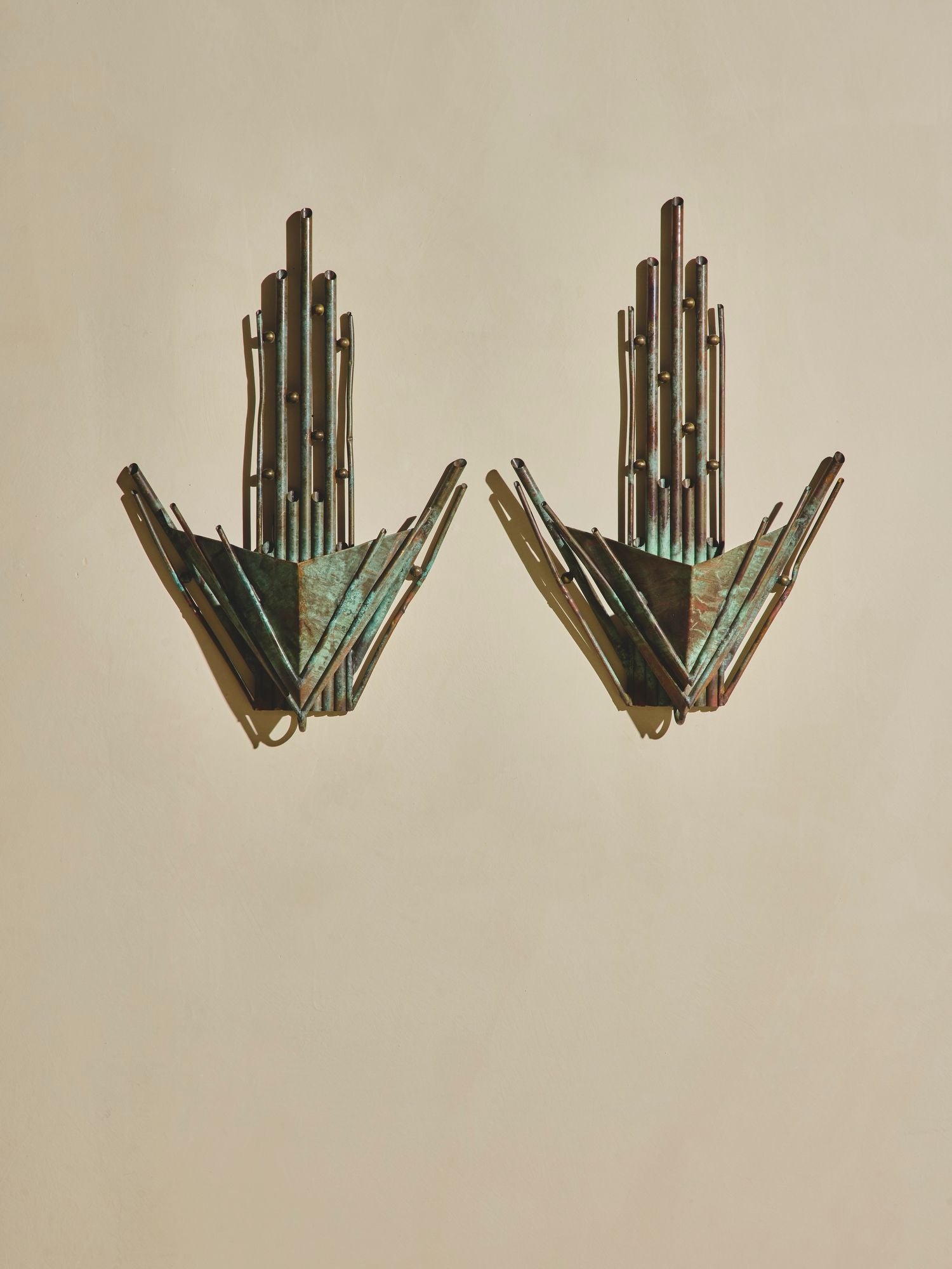 Verdigris Art Deco Wall Sconces – Pair